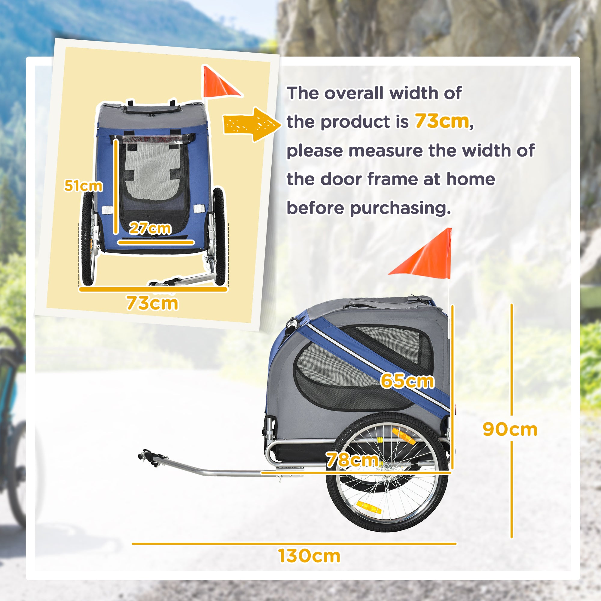PawHut Folding Dog Bike Trailer Pet Cart Carrier for Bicycle Travel in Steel Frame with Hitch Coupler - Blue & Grey - North Peak Garden Furniture