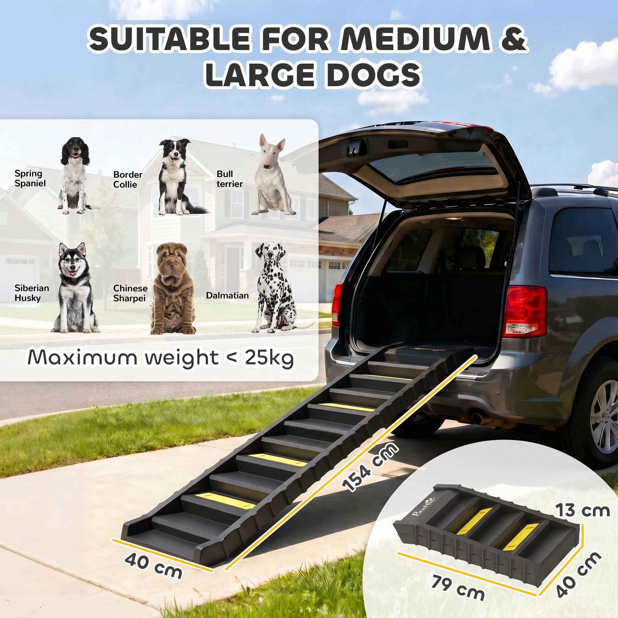 PawHut Dog Car Ramp with Anti-Slip Steps, 10-Steps Pet Stairs for Pets to Access Cars and High Beds, Black