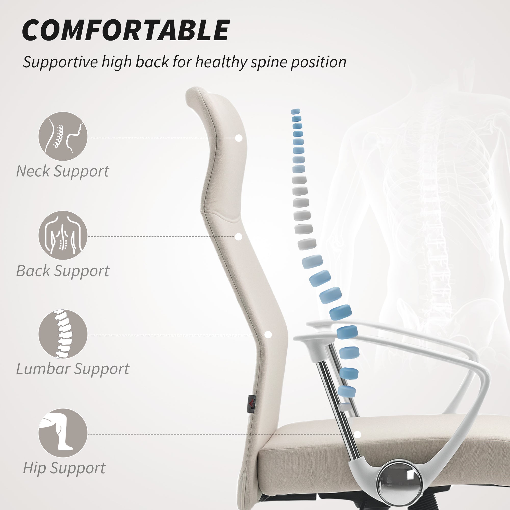 HOMCOM Fabric High Back Office Chair - Cream White - North Peak Garden Furniture