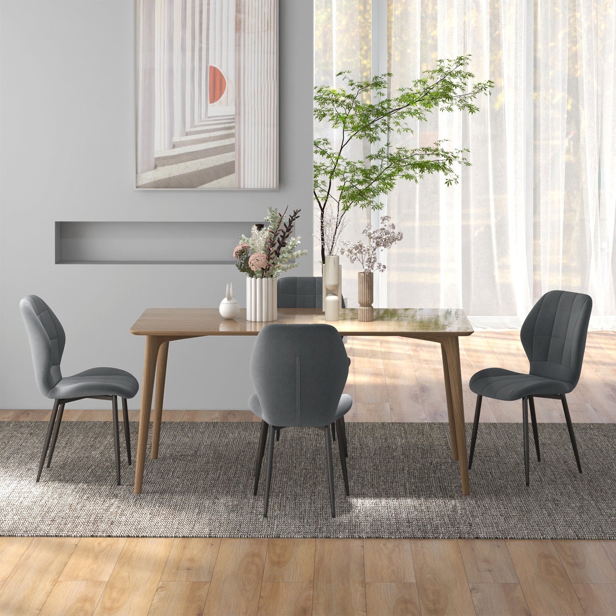 HOMCOM Set of Four Flannel Relaxed Tub Dining Chairs - Dark Grey - North Peak Garden Furniture