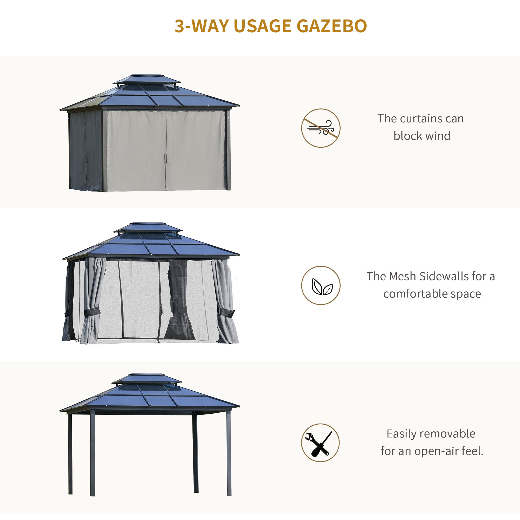 Outsunny Outdoor 3.6 x 3(m) Gazebo Cabana w/ Steel Frame & Net Sidewalls for Privacy - North Peak Garden Furniture