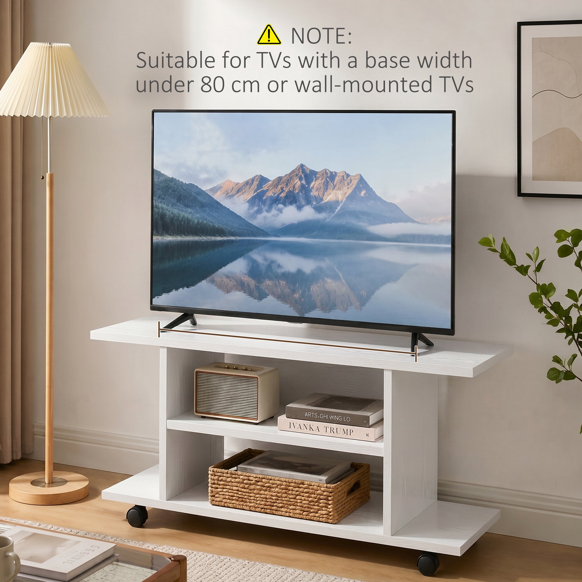 HOMCOM Modern TV Cabinet Stand Storage Shelves Table Mobile Bedroom Furniture Bookshelf Bookcase White