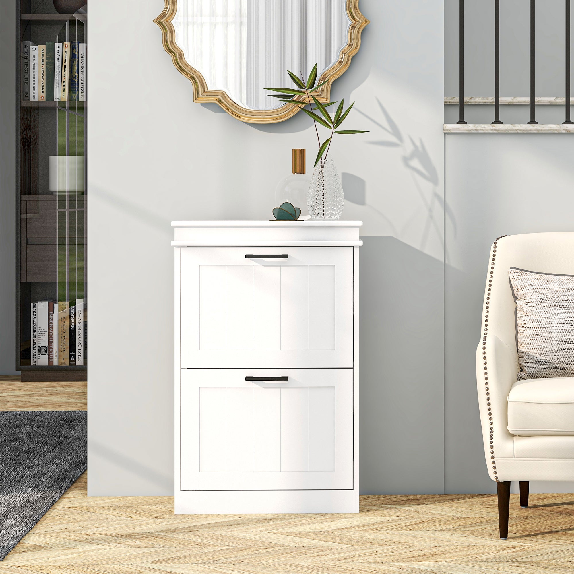 HOMCOM Two-Drawer Minimalistic Shoe Storage Cabinet, for 10 Shoes - North Peak Garden Furniture