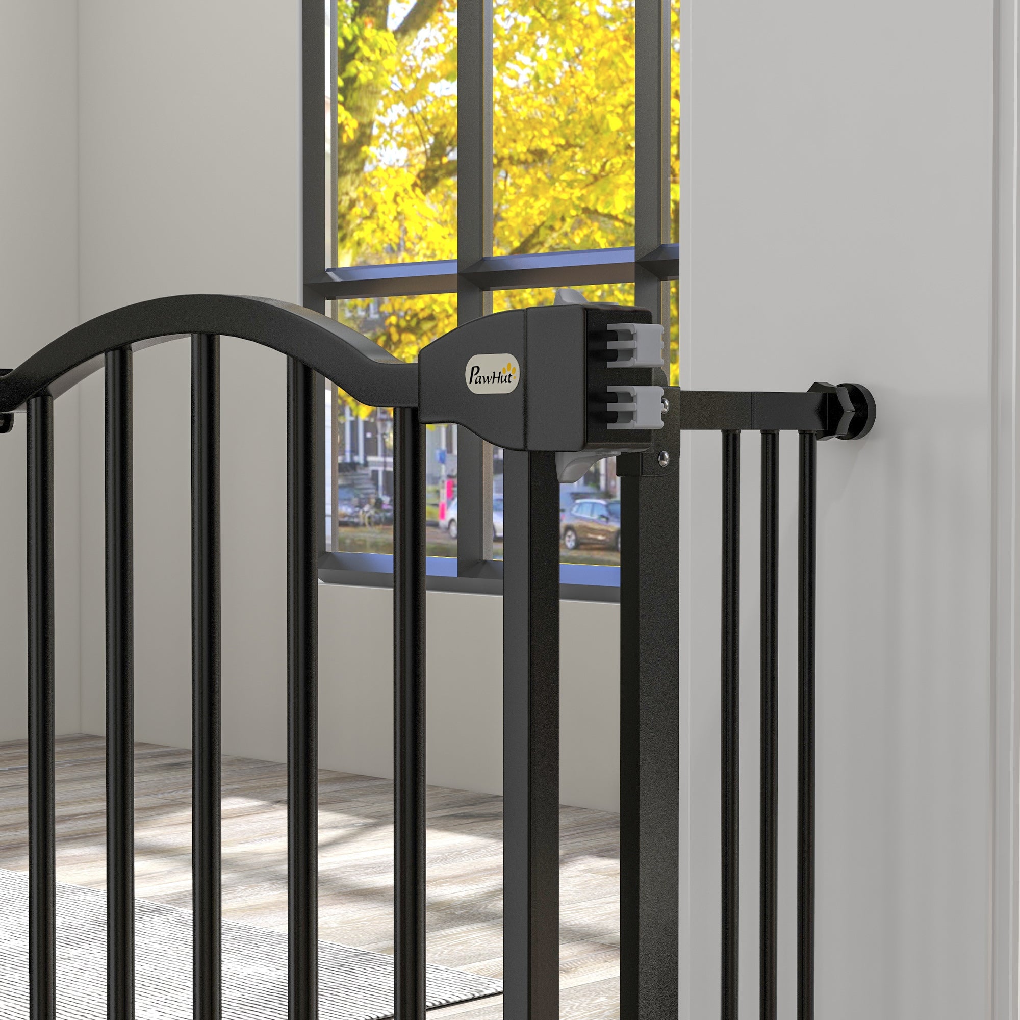 PawHut Metal 74-100cm Adjustable Pet Gate Safety Barrier w/ Auto-Close Door Black - North Peak Garden Furniture