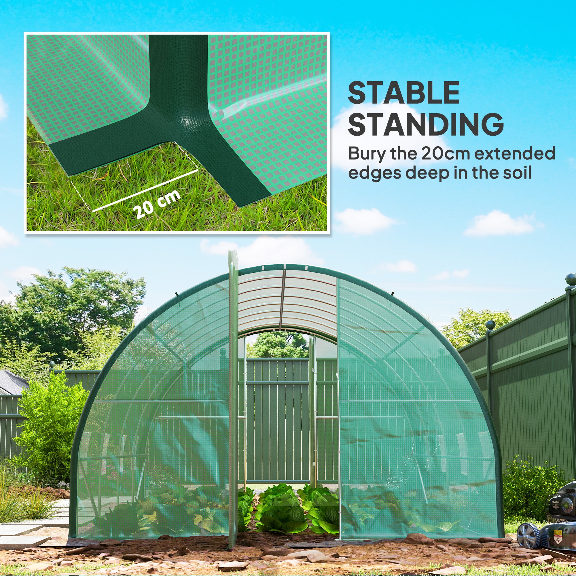Outsunny 4 x 3(m) Polytunnel Greenhouse, with Windows and Doors - Green - North Peak Garden Furniture