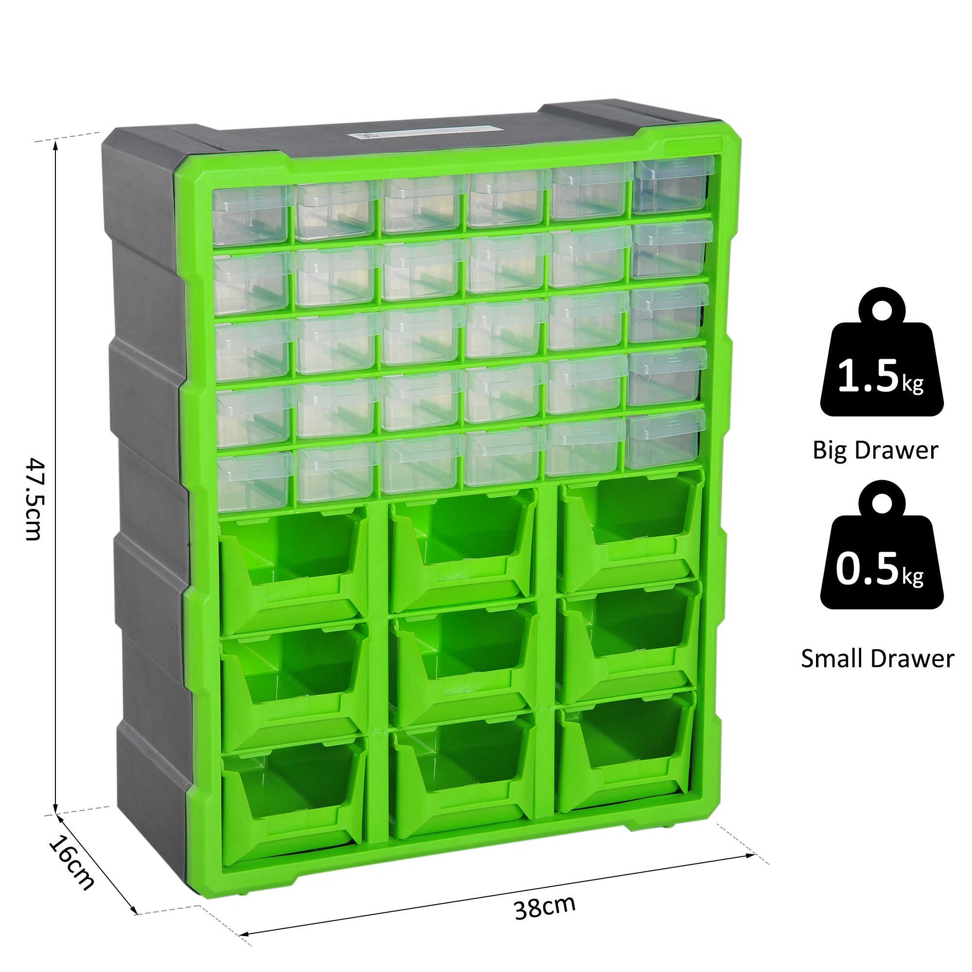 DURHAND Plastic 39 Drawer Parts Organiser Wall Mount Storage Cabinet Garage Small Nuts Bolts Tool Clear - North Peak Garden Furniture