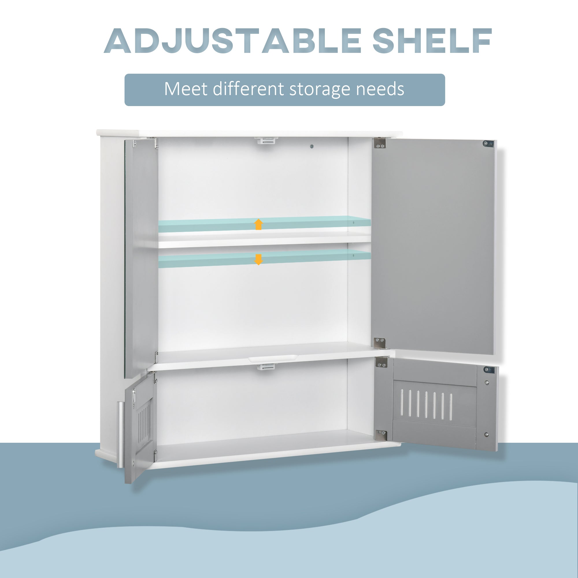 kleankin Bathroom Mirror Cabinet, Wall Mounted Storage Cupboard with Double Doors and Adjustable Shelf, Bathroom Organizer, Grey - North Peak Garden Furniture