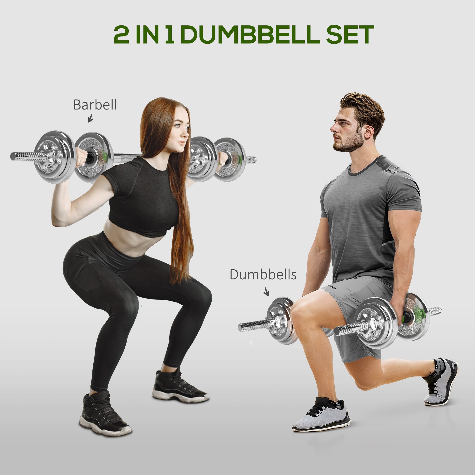SPORTNOW 20kg Adjustable Weights Dumbbells Set, 2-in-1 Dumbbells and Barbell with Non-slip Handle, Free Weights Set for Home Gym Weight Lifting and Strength Training - North Peak Garden Furniture