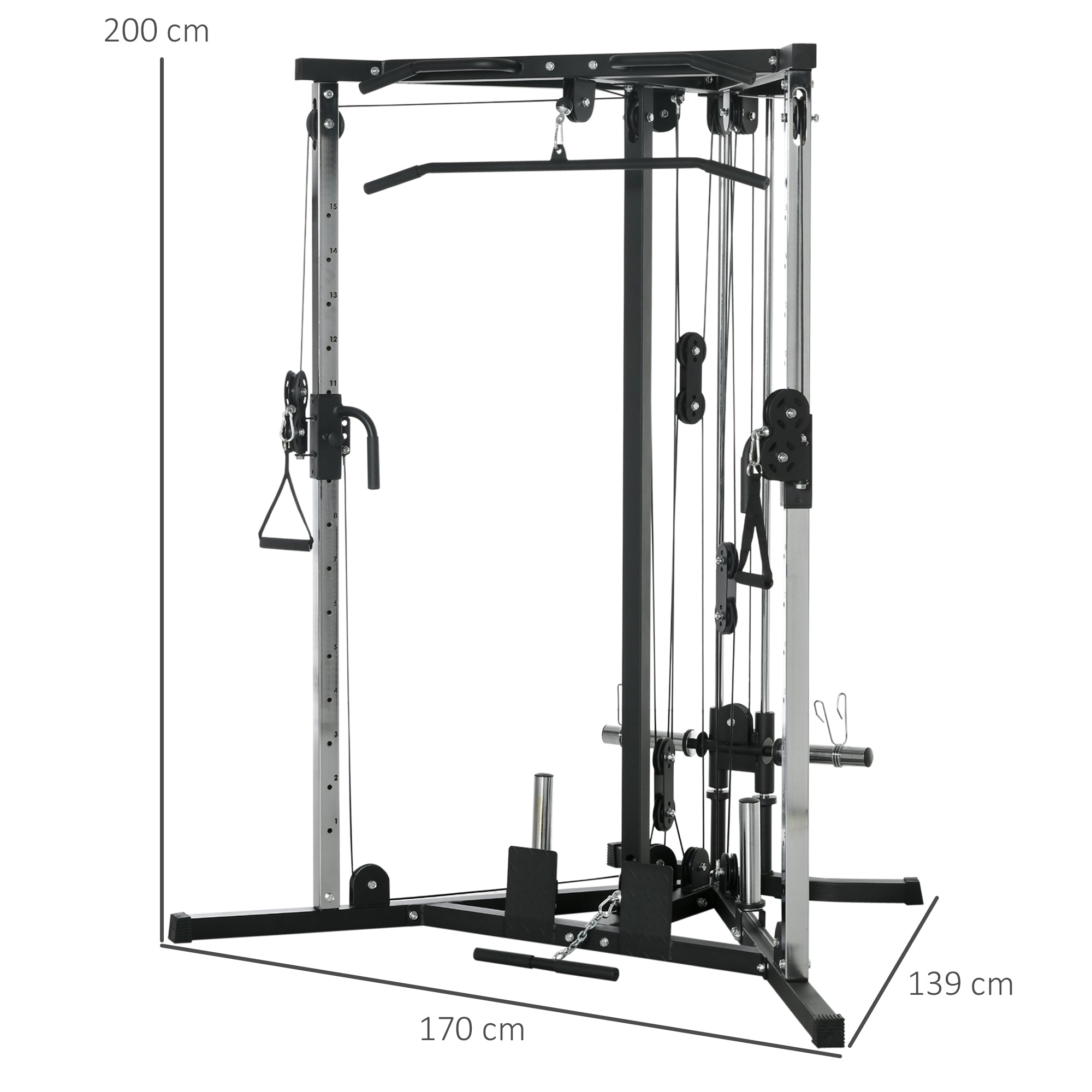 SPORTNOW Home Gym Machine, Multifunctional Gym Equipment with High and Low Pulleys, Pull Up Bar, 15-Position Adjustable Strength Training Workout Station for Full Body Fitness - North Peak Garden Furniture