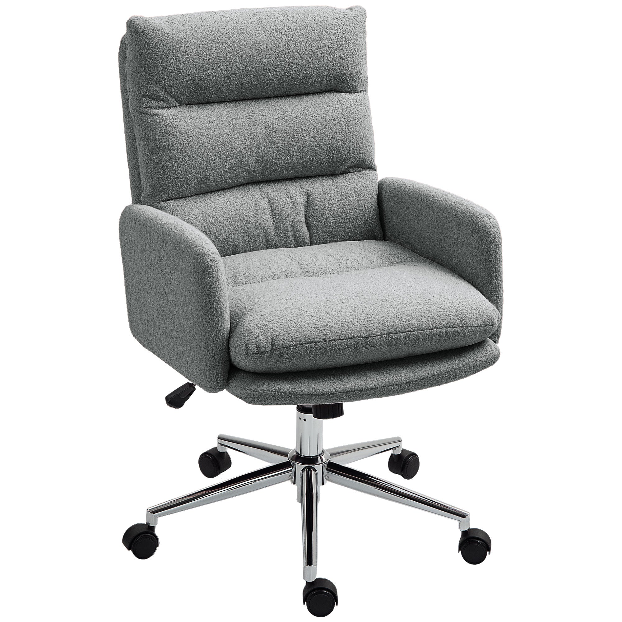 HOMCOM 91-99cm Sherpa Fleece Office Chair - Grey - North Peak Garden Furniture