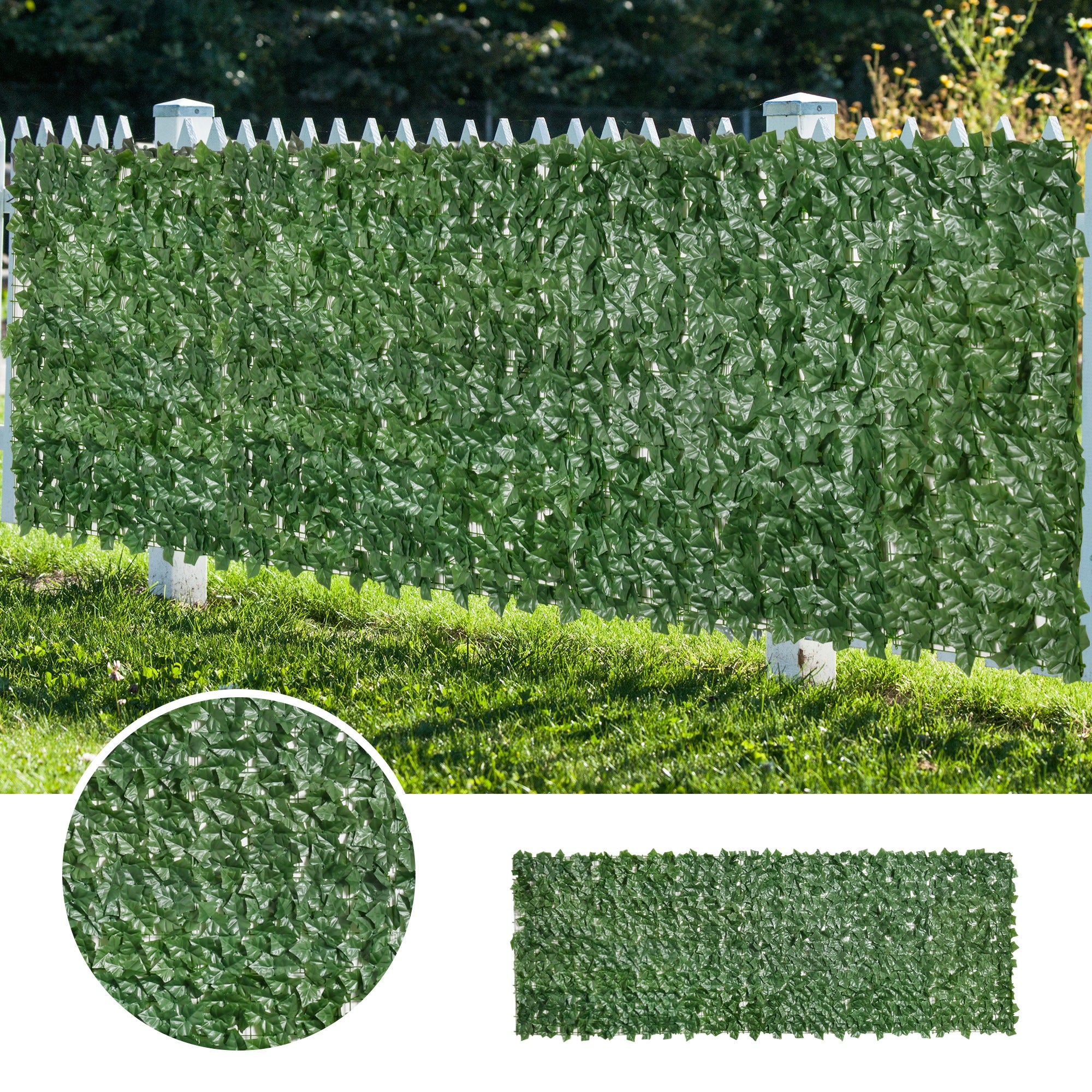 Outsunny Artificial Hedge Screen: Leafy Design for Garden Outdoor Indoor Décor, 3M x 1M, Deep Green