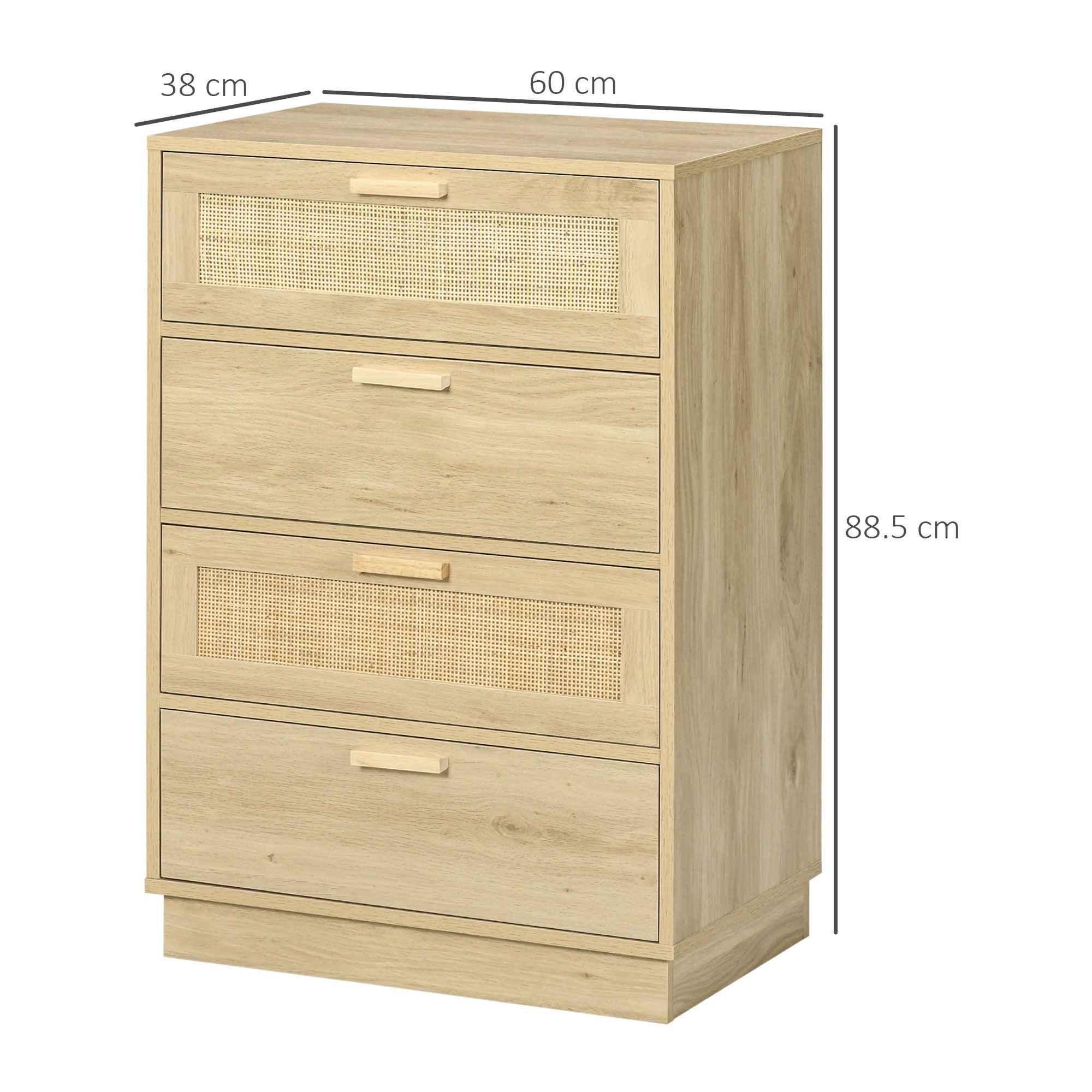 HOMCOM Chest of Four Rattan Weave Panel Drawers - Wood-Effect - North Peak Garden Furniture