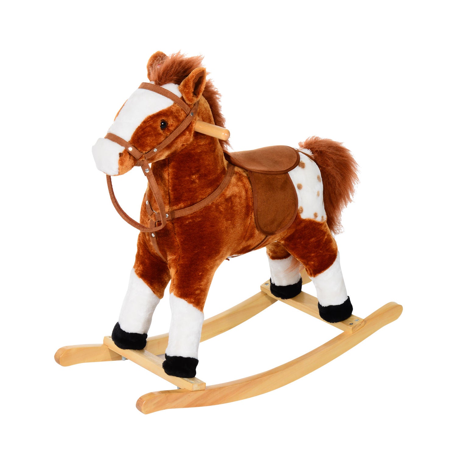 HOMCOM Baby Rocking Horse Plush Ride on Animals Rocker with Sound Handle Grip for kids 3-6 years - Brown - North Peak Garden Furniture