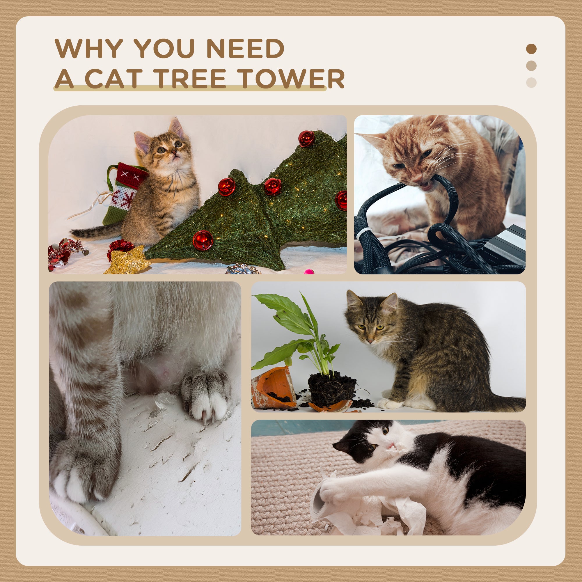 PawHut Cat Tree with Perches, Sisal Scratching Posts & Lamb Cashmere, Activity Centre, Brown