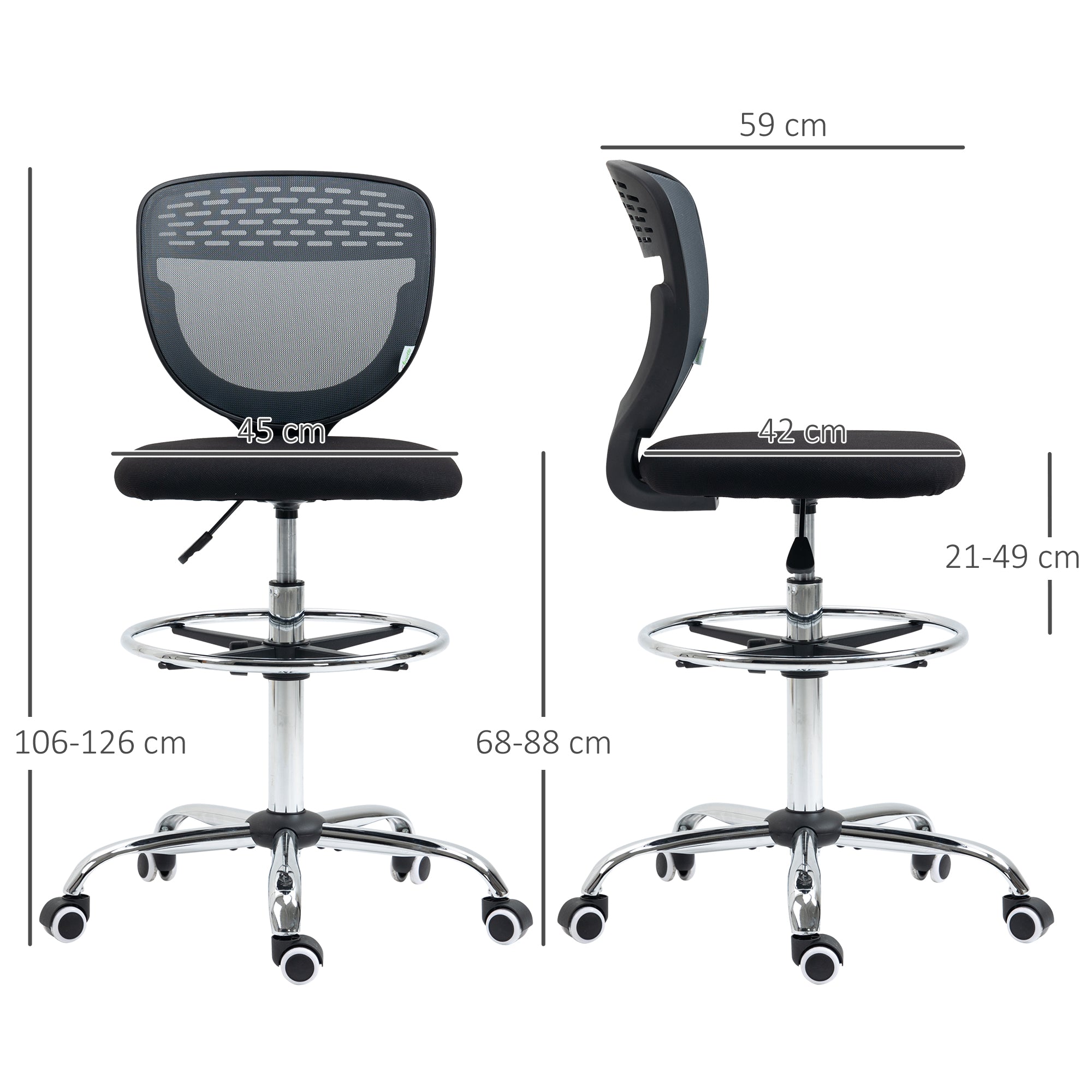 Vinsetto Drafting Chair, Swivel Office Draughtsman Chair, Mesh Standing Desk Chair with Lumbar Support, Adjustable Foot Ring, Armless, Grey - North Peak Garden Furniture
