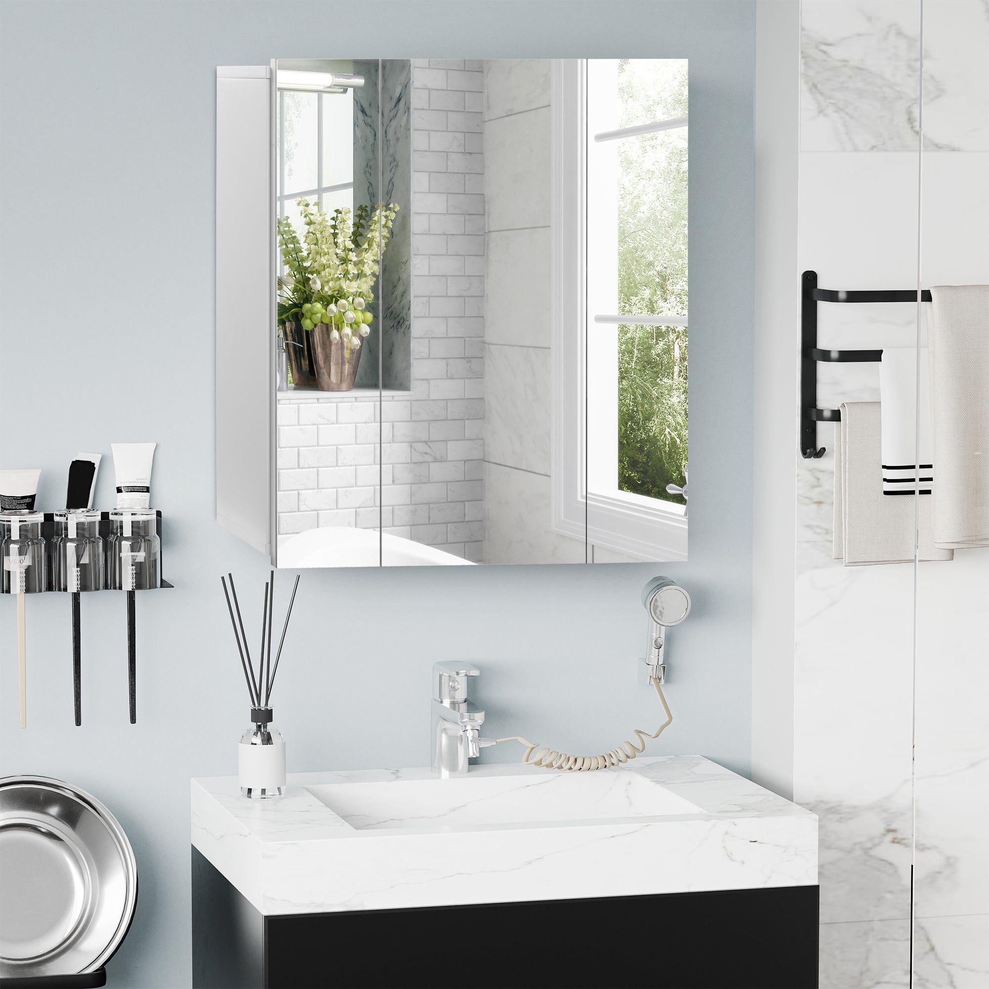 kleankin Wall Mounted Mirror Cabinet - White - North Peak Garden Furniture