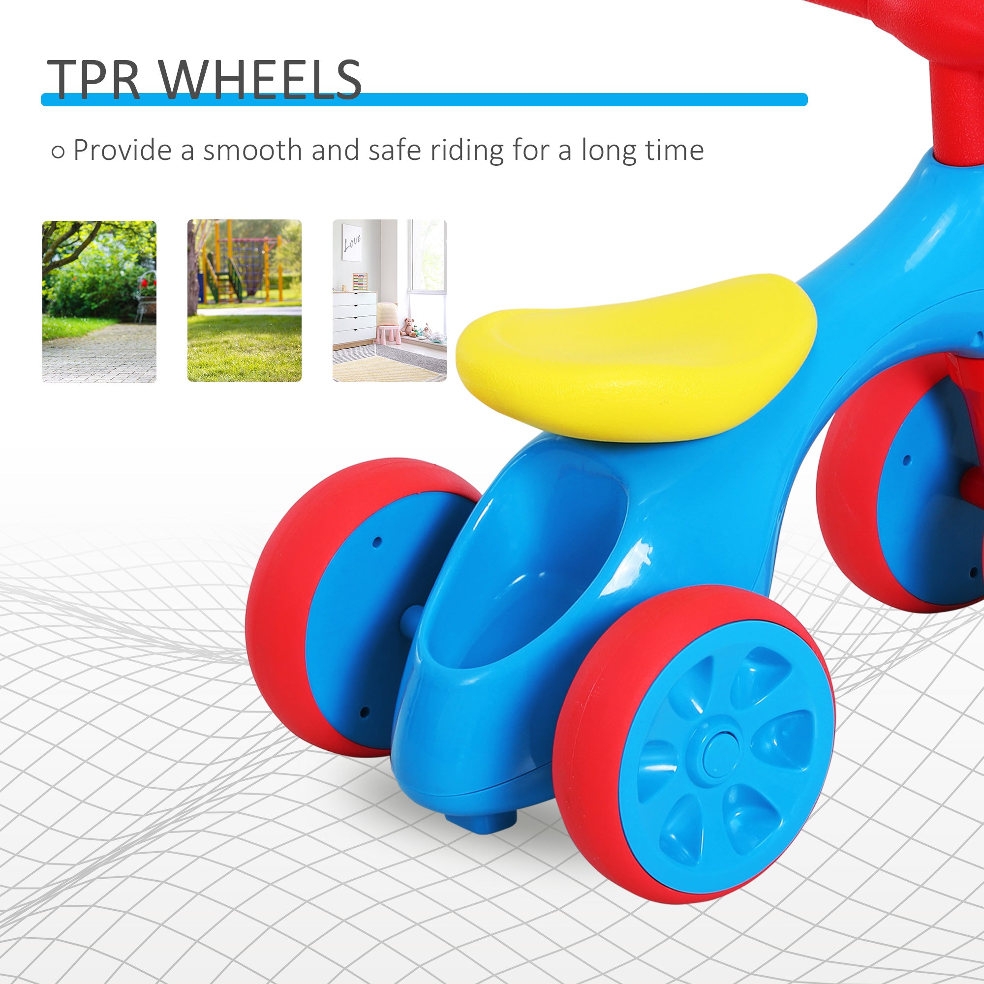 HOMCOM Baby Balance Bike Toddler Training Walker Smooth Rubber Wheels Ride on Toy Storage Bin Gift for Boys Girls Blue Red - North Peak Garden Furniture