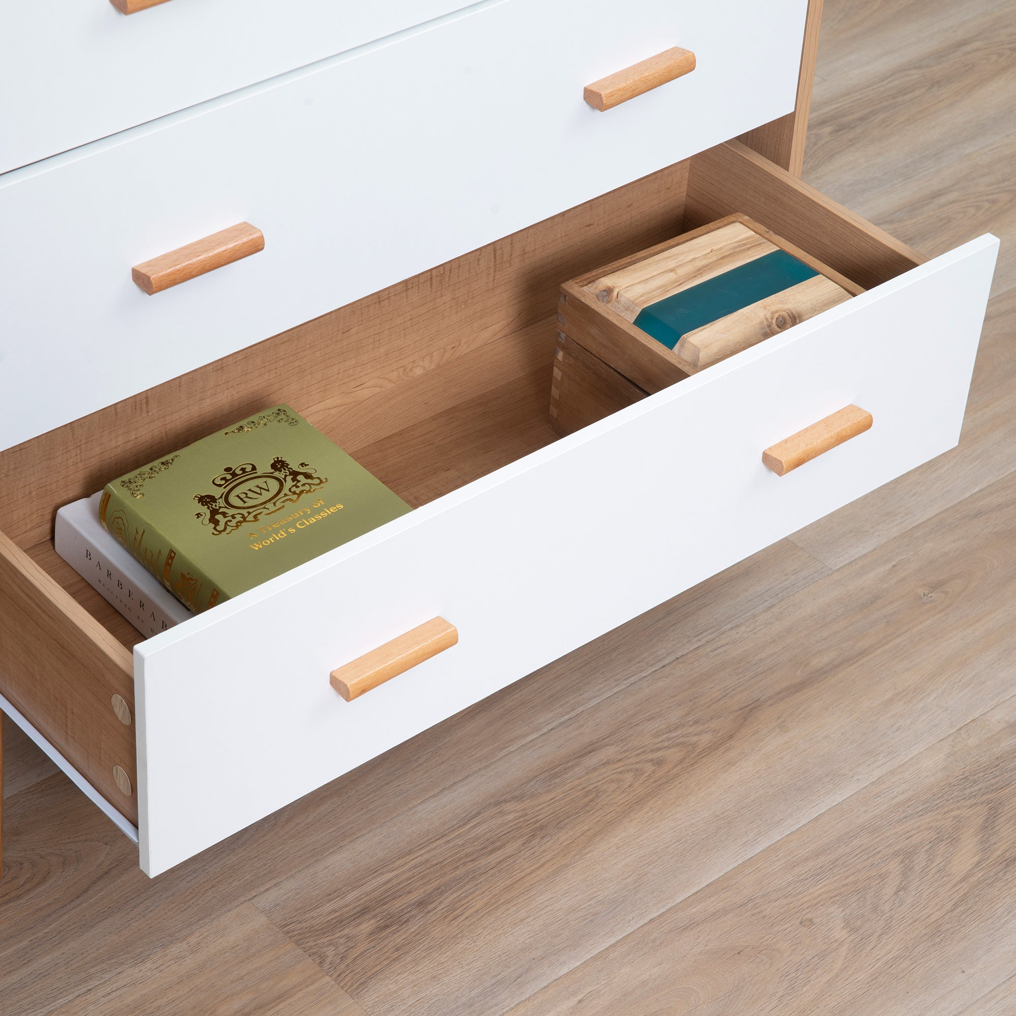 HOMCOM Chest of Drawers with 3 Drawers, Bedroom Cabinet, Storage Organizer for Living Room, White and Natural - North Peak Garden Furniture