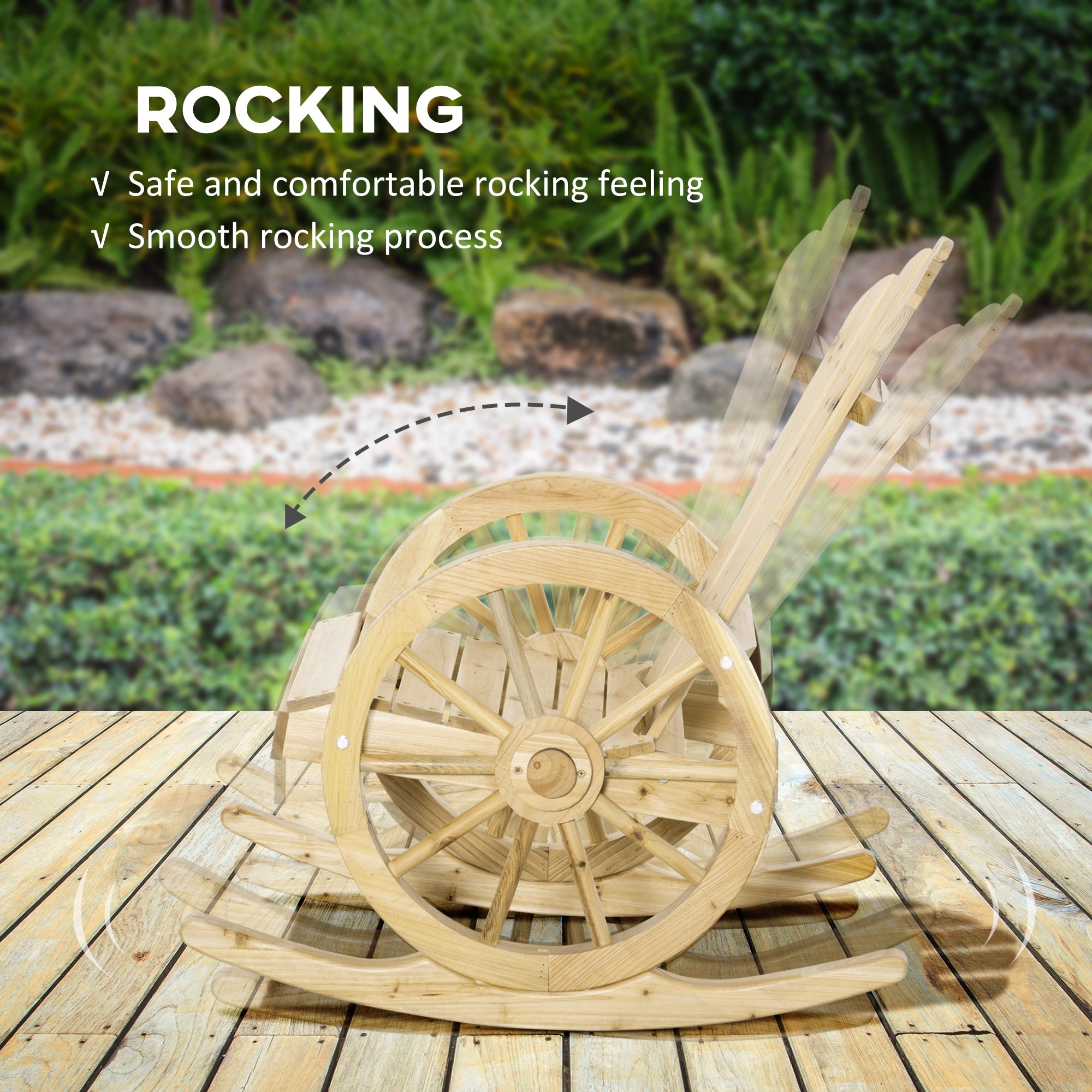 Outsunny Wooden Adirondack Rocking Chair Reclining Armchair Outdoor Garden Furniture Patio Porch Rocker - Natural - North Peak Garden Furniture