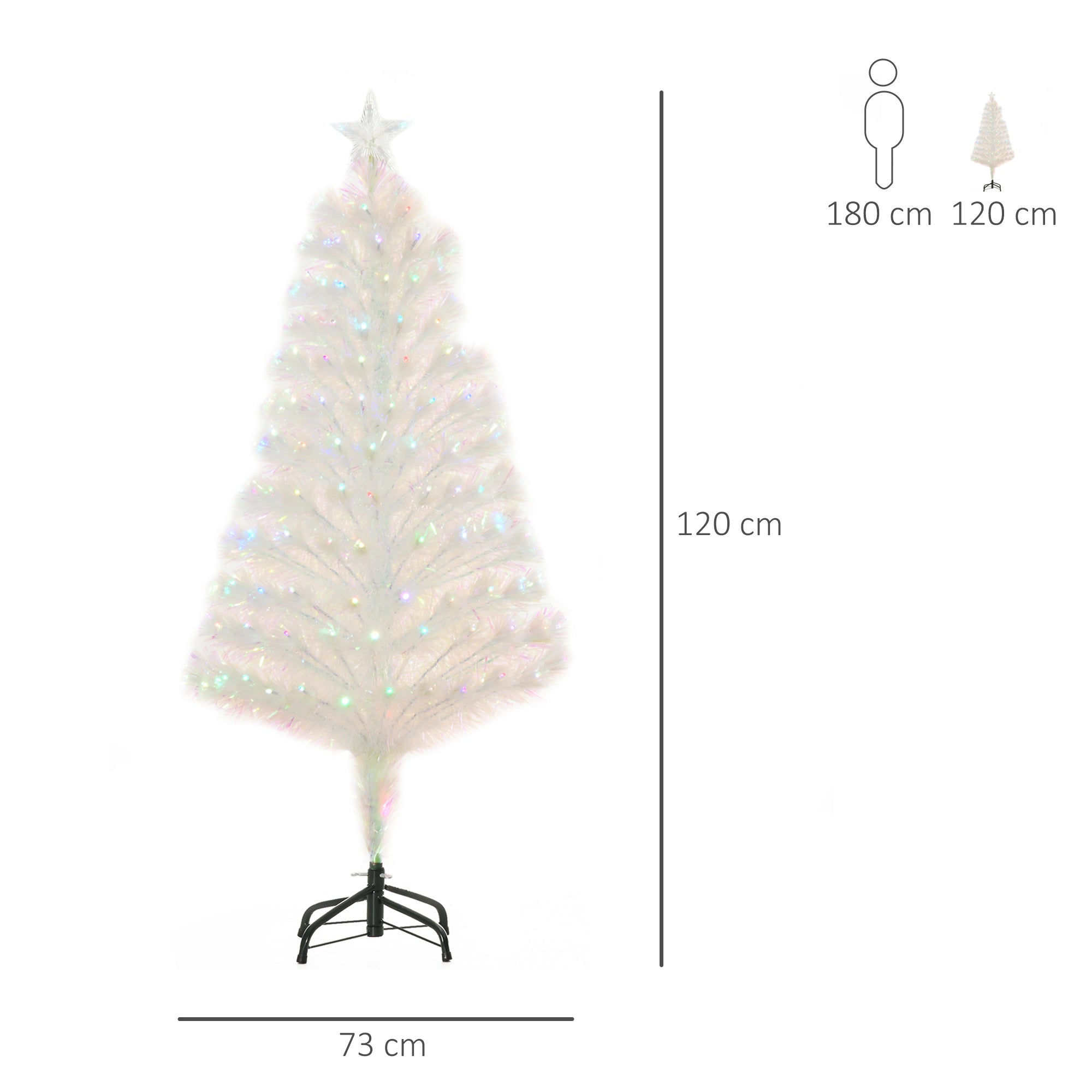 HOMCOM 4 Feet Prelit Artificial Christmas Tree with Fiber Optic LED Light, Holiday Home Xmas Decoration, White - North Peak Garden Furniture