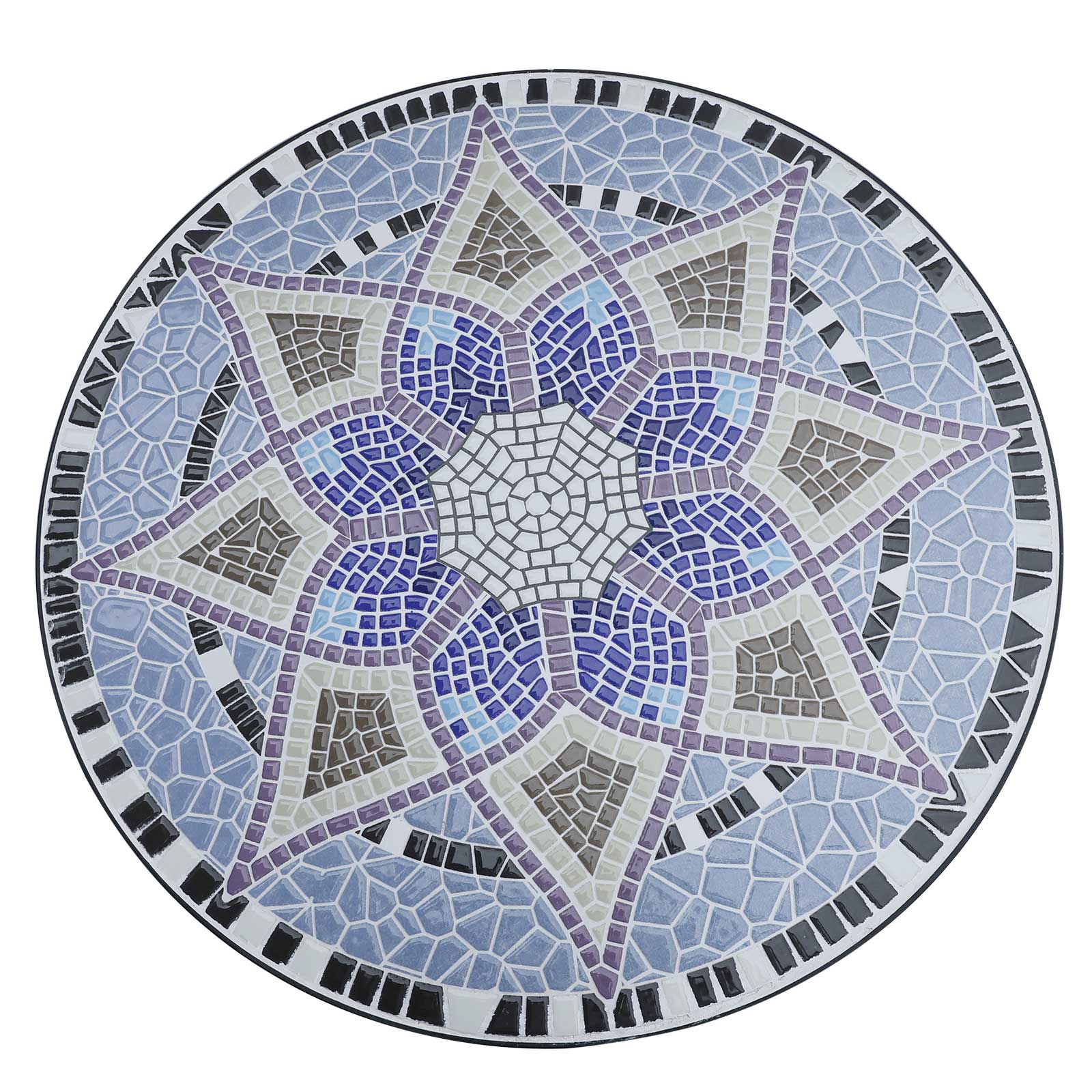 Outsunny Outdoor Mosaic Round Garden Table, Patio Bistro Coffee Side Table with 60cm Ceramic Top for Garden, Blue and White - North Peak Garden Furniture