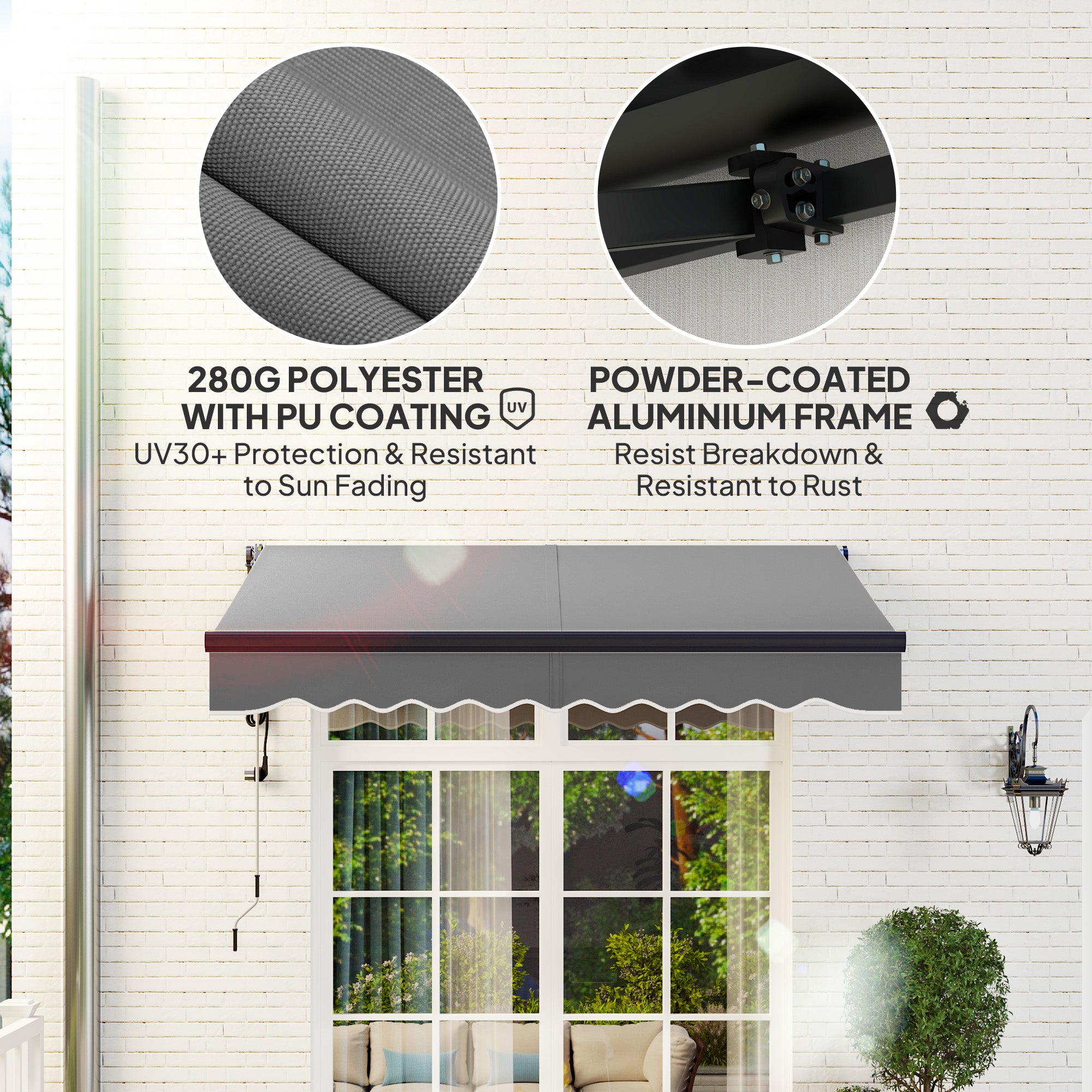Outsunny 2.5 x 2m Electric Awning with Remote Controller, Aluminium Frame DIY Retractable Awning, UV30+ Sun Shade Canopy for Garden Patio Deck Door Window, Dark Grey - North Peak Garden Furniture