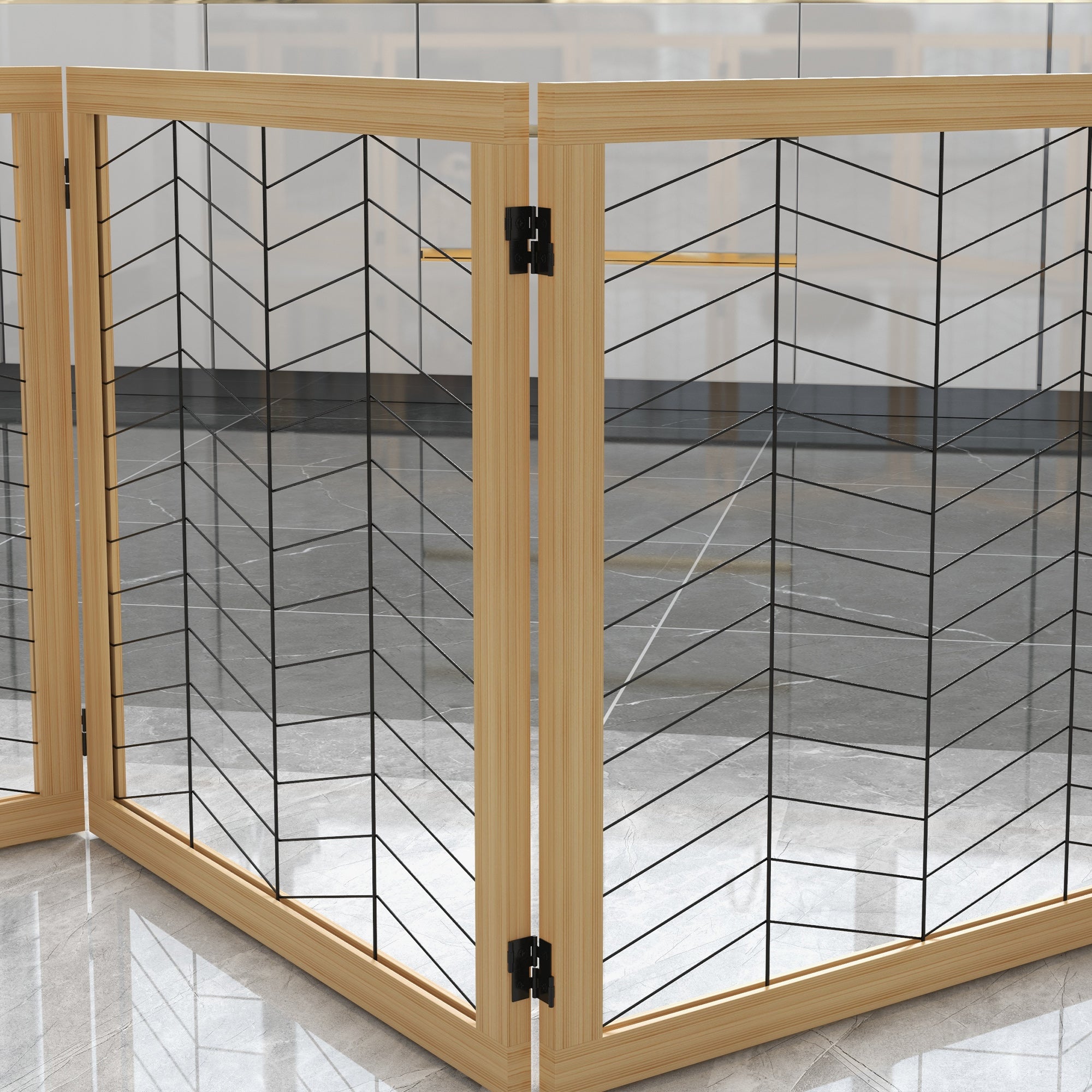 PawHut 8 Panels Foldable Pet Gate with Support Feet, for House, Doorway, Stairs, Small and Medium Dogs - Natural Wood - North Peak Garden Furniture