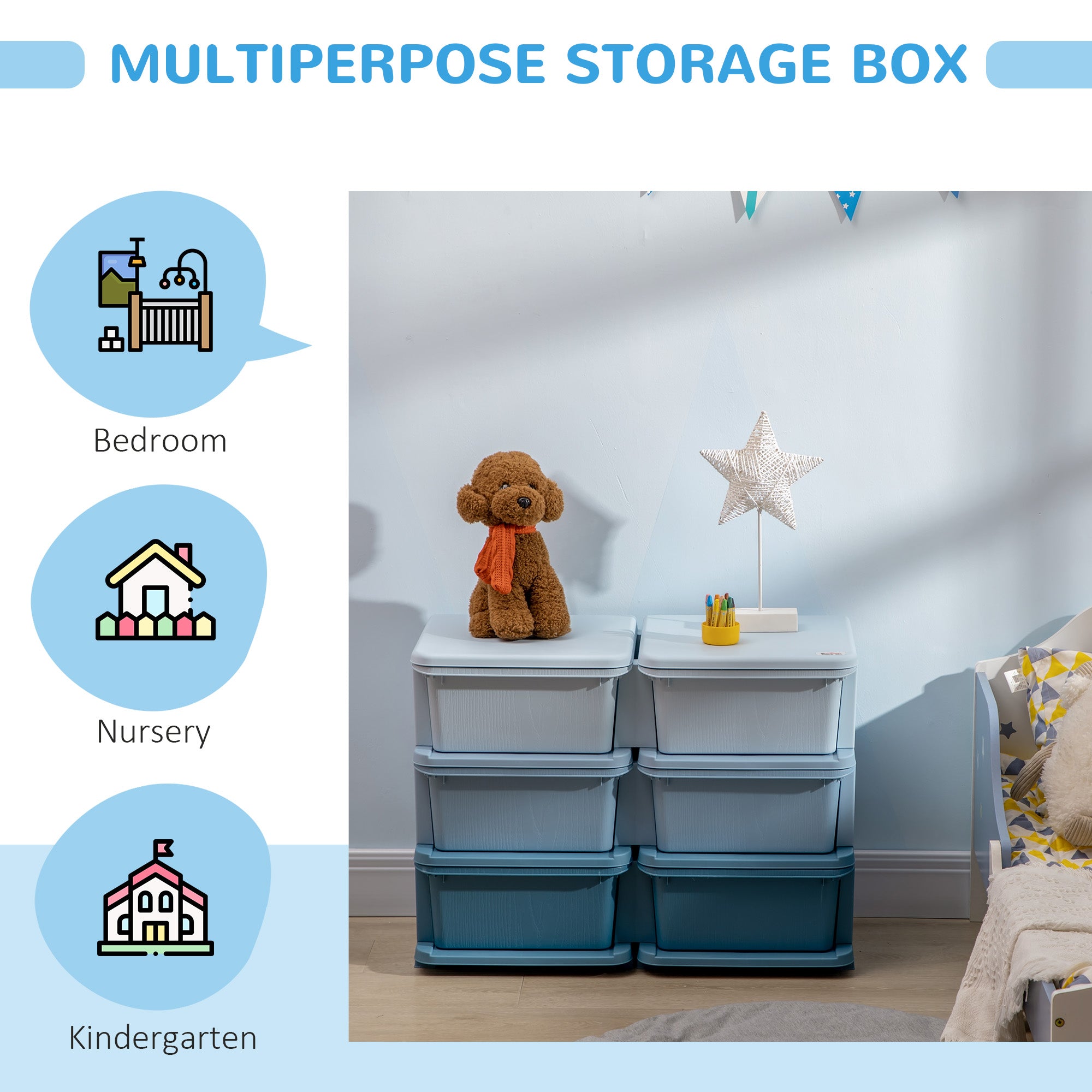 HOMCOM Kids Storage Unit, with Six Drawers - Blue - North Peak Garden Furniture