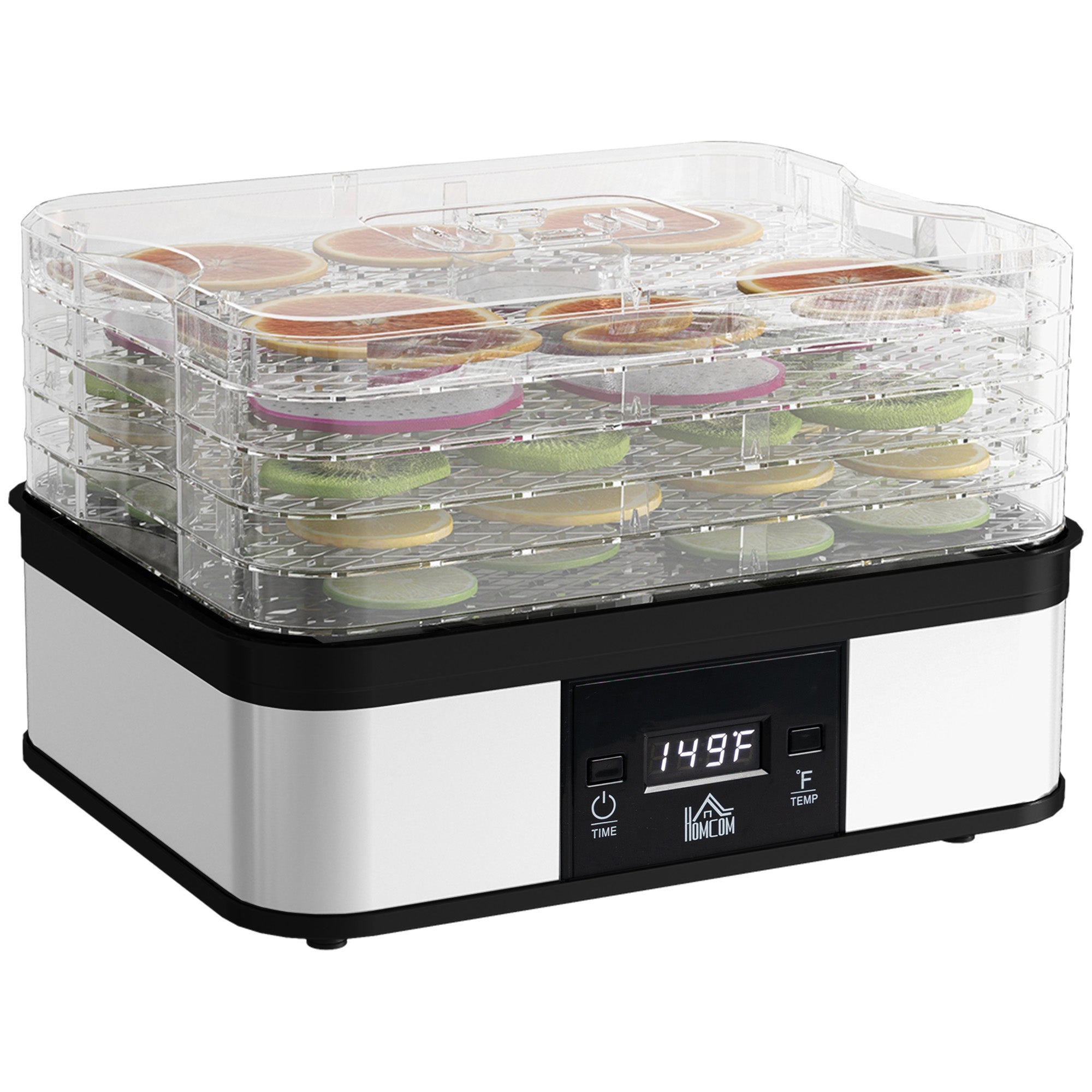 HOMCOM 5 Tier Food Dehydrator, 245W Stainless Steel Food Dryer Machine with Adjustable Temperature, Timer and LCD Display for Drying Fruit, Meat, Vegetable, Jerky and Pet Treat, Black - North Peak Garden Furniture