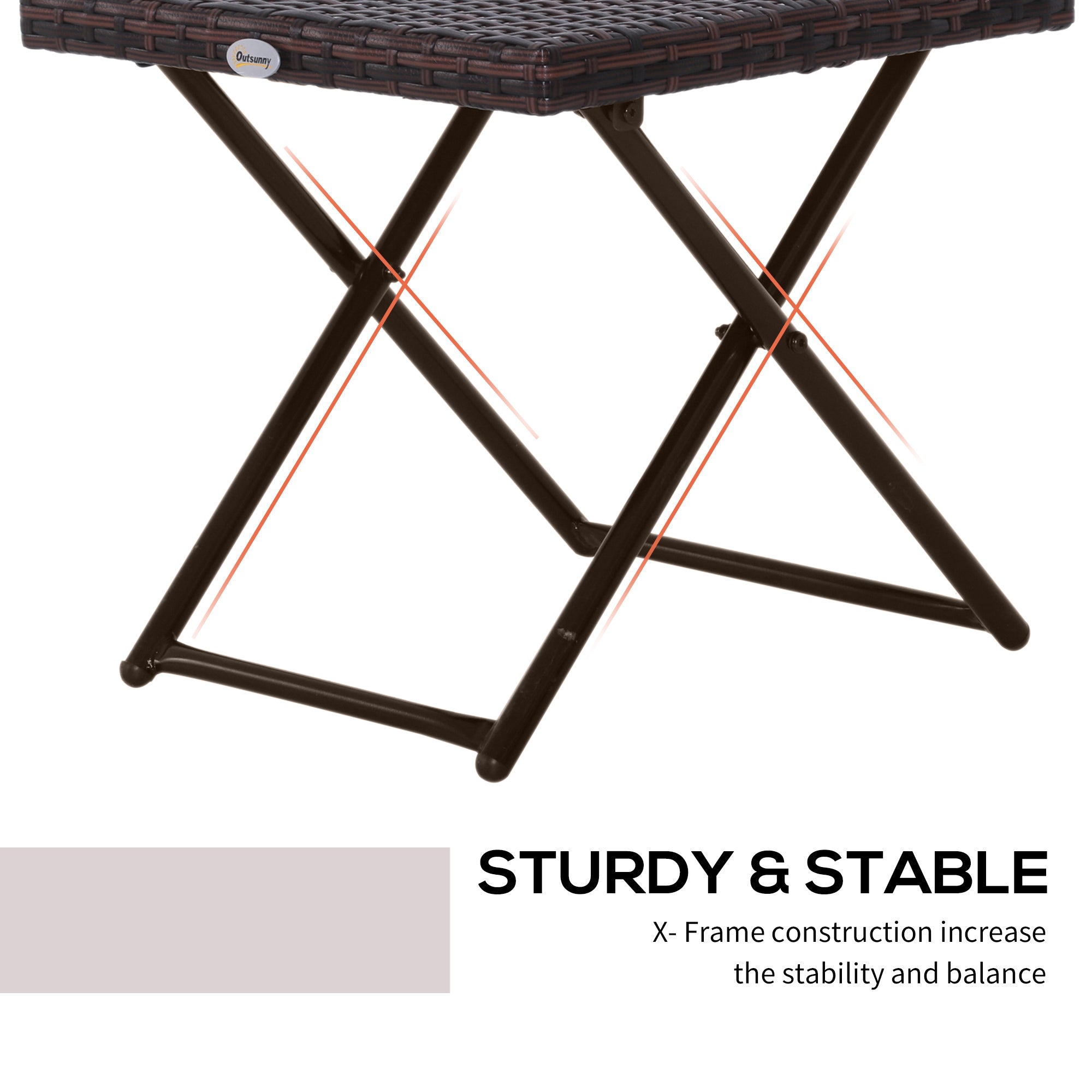 Outsunny Garden Small Folding Square Rattan Coffee Table Bistro Balcony Outdoor Wicker Weave Side Table 40H x 40L x 40Wcm Brown - North Peak Garden Furniture