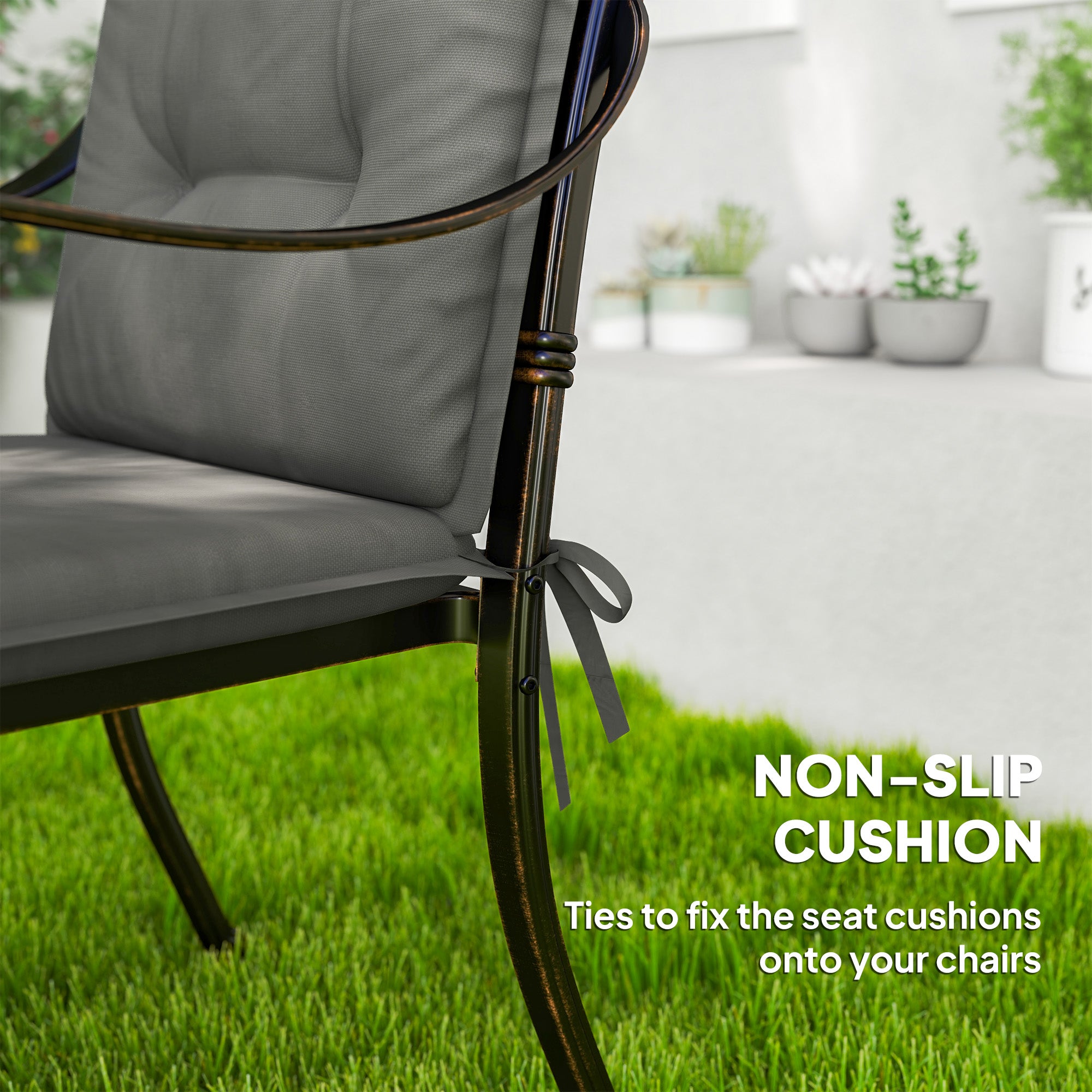 Outsunny Set of Four Padded Garden Seat Cushions - Light Grey - North Peak Garden Furniture