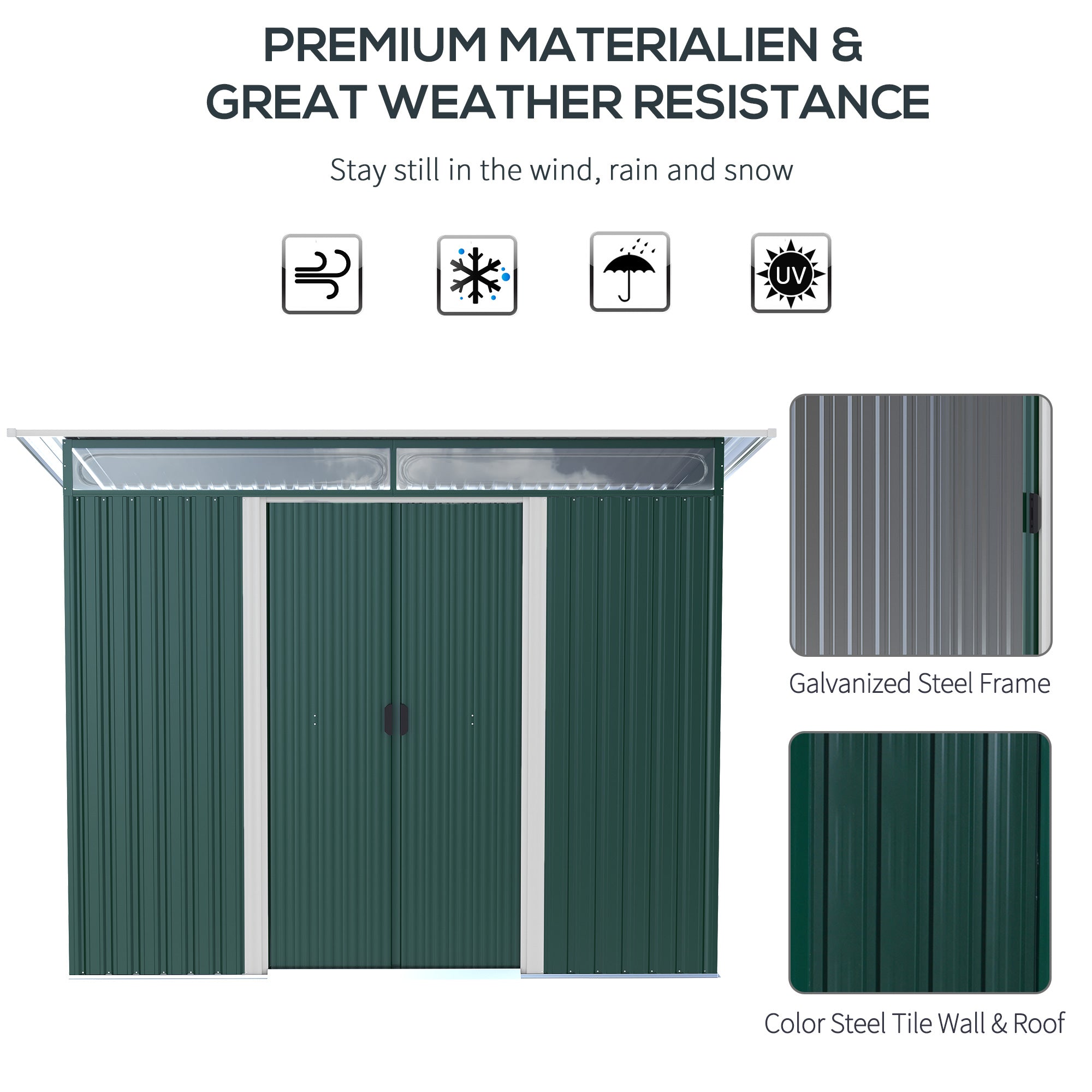 Outsunny Metal Garden Storage Shed, Tool Storage House with Double Sliding Doors and Lightsky Panels, 8.5 x 4ft - North Peak Garden Furniture