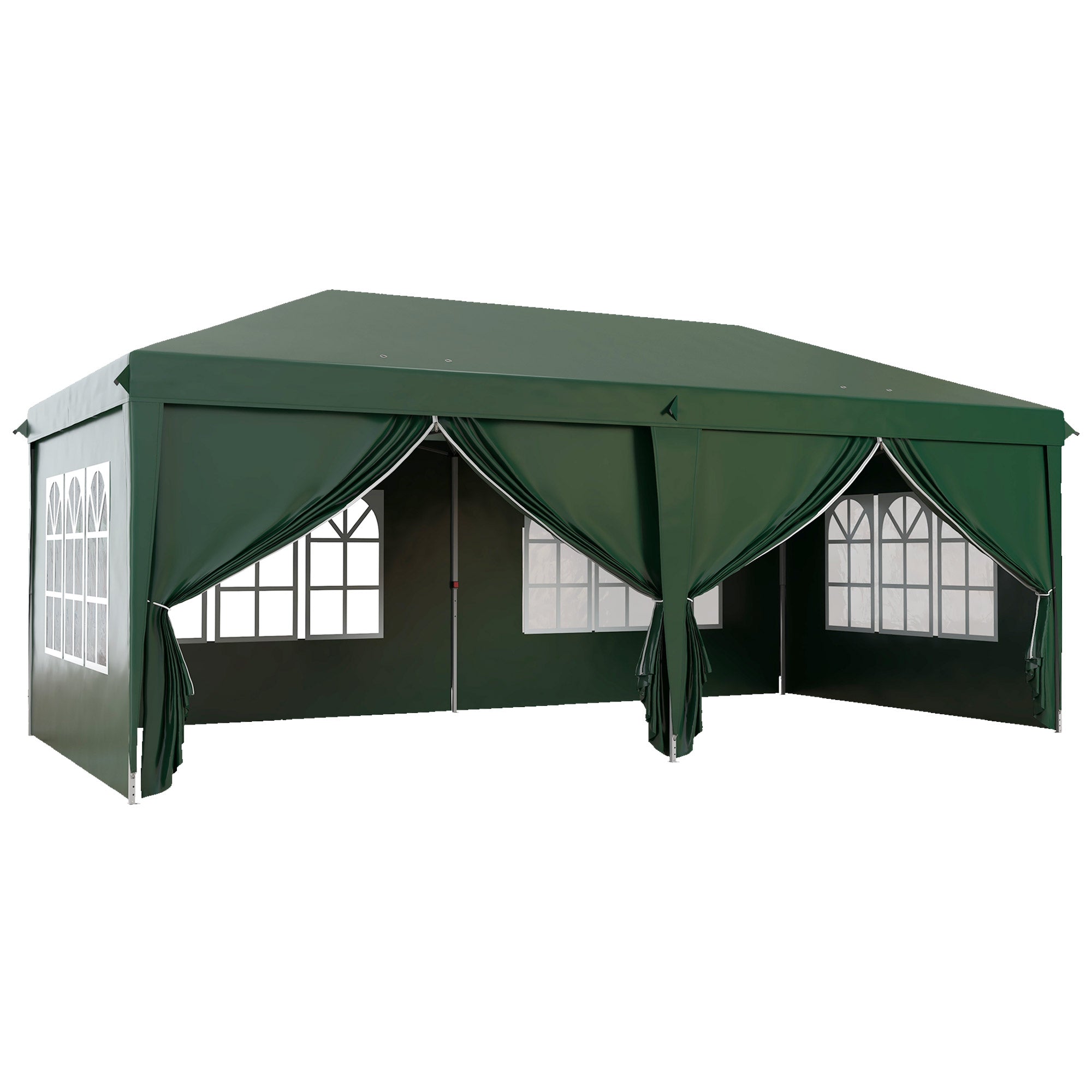 Outsunny 3 x 6m Pop-Up Gazebo, with Curtain Walls and Windows - Dark Green - North Peak Garden Furniture