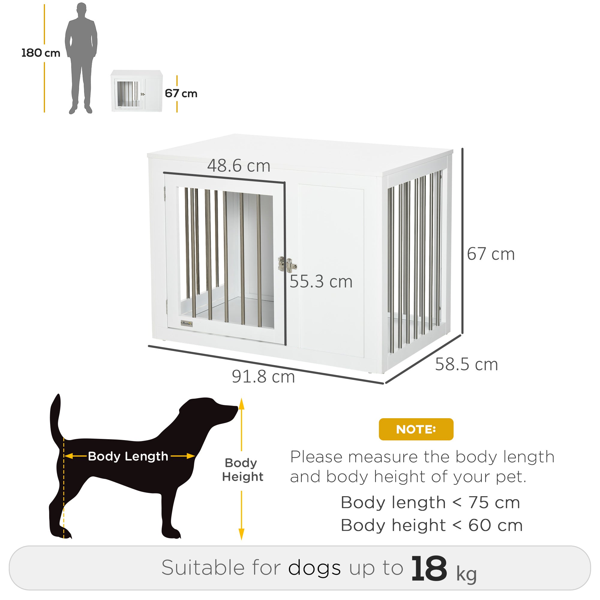 PawHut 2-in-1 Dog Cage and Side Table, with Two Lockable Doors, for Medium Dogs - White