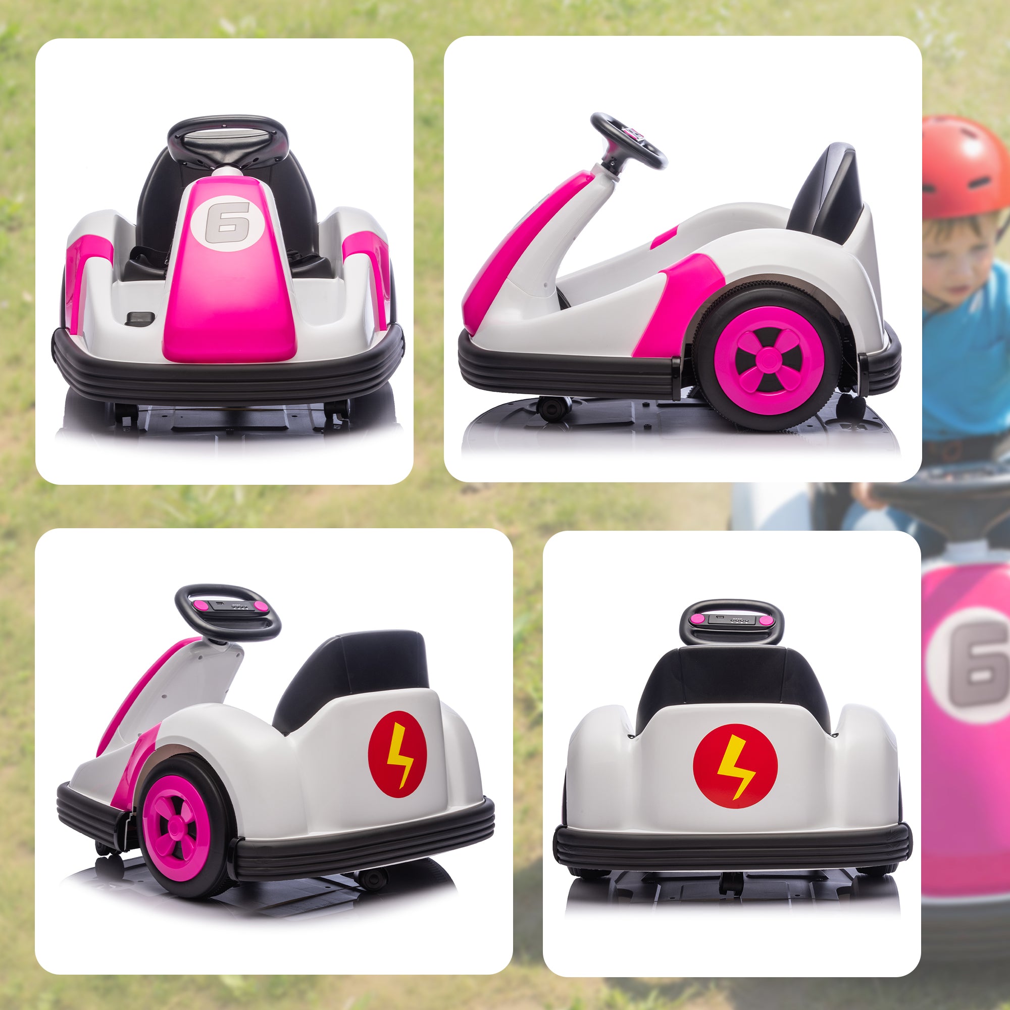 AIYAPLAY Kids Bumper Car with 360-Degree Rotation, 6V Electric Ride On Car with Music and Horn for 3-8 Years Old, Pink
