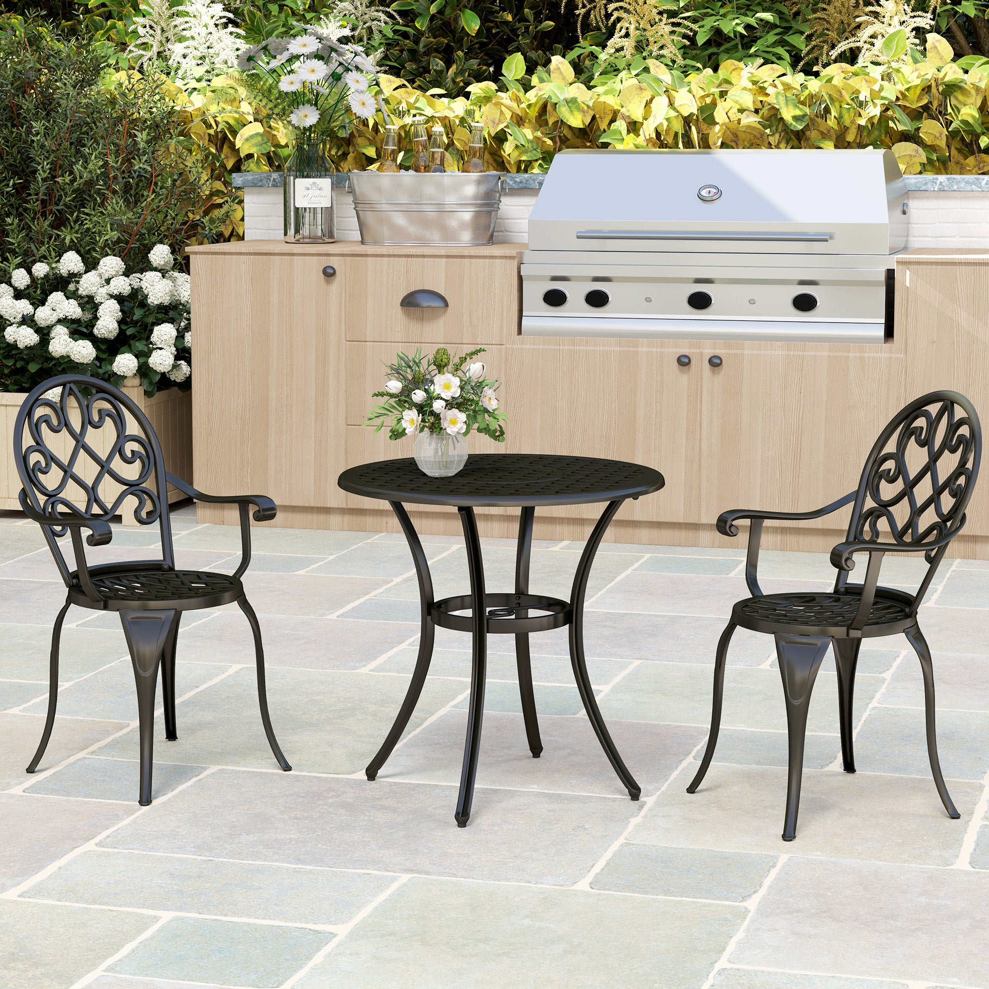 Outsunny Three-Piece Elegant Aluminium Garden Set - Black - North Peak Garden Furniture