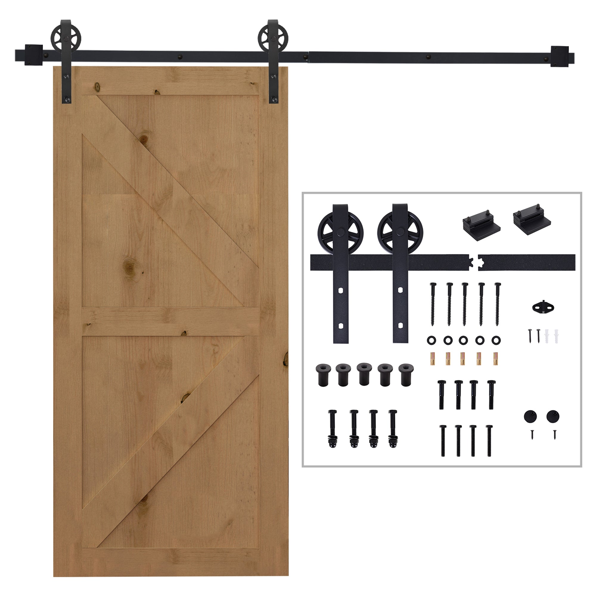 HOMCOM 6.6 FT/ 2000mm Carbon Steel Sliding Barn Door Kits Hardware Closet Set Track System for Single Wooden Door Industrial Wheel Style Roller - North Peak Garden Furniture