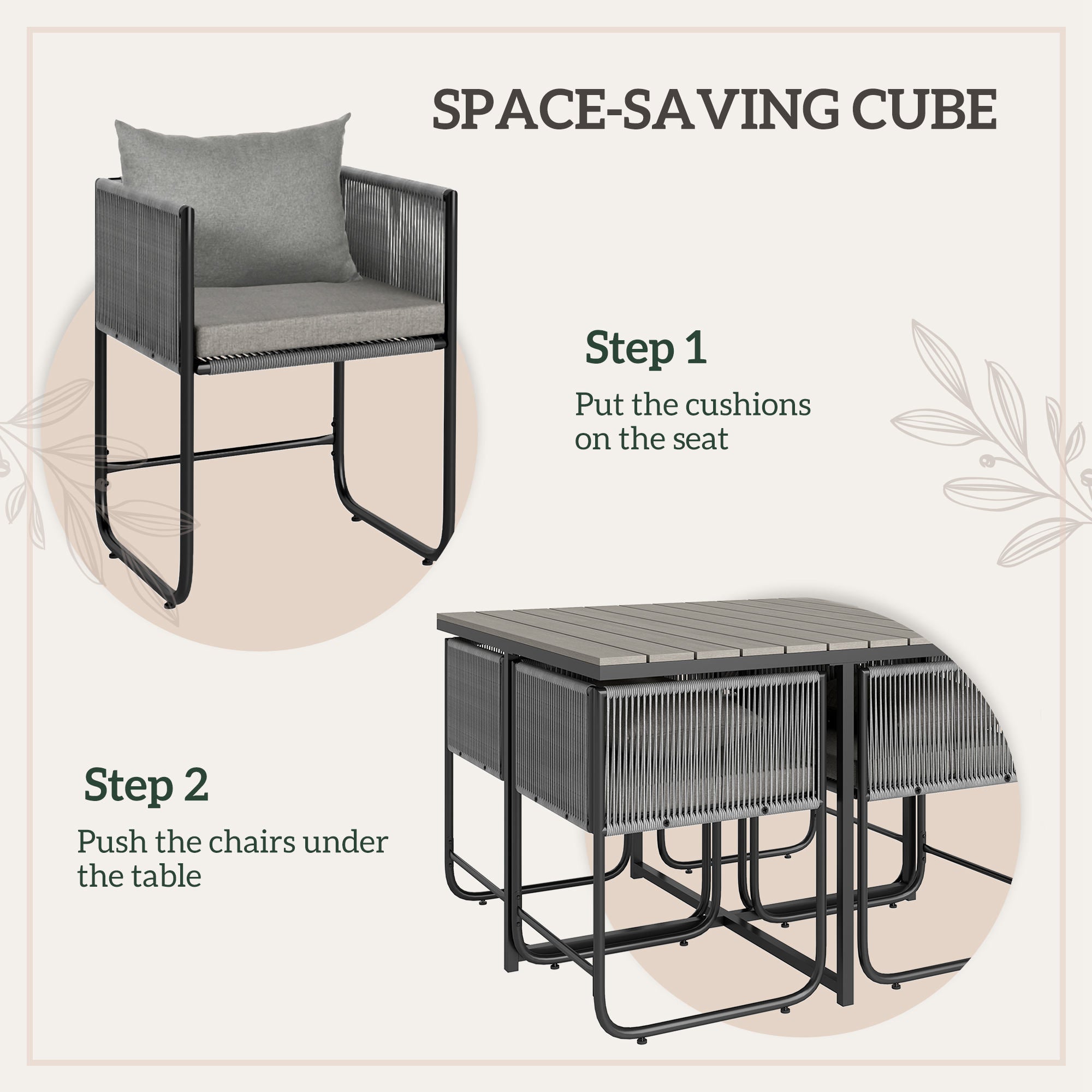 Outsunny 4 Seater Rattan Cube Garden Furniture Set, Rattan Dining Set with Cushions, Outdoor Dining Table and Chairs with Rectangular Wood Grain Plastic Top Table for Patio, Balcony, Grey - North Peak Garden Furniture