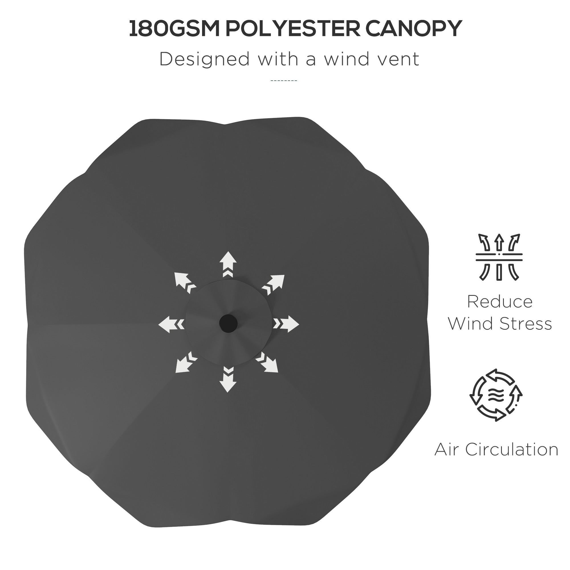 Outsunny Solar Patio Umbrella with LED and Tilt, Outdoor Market Table Umbrella Parasol with Crank, 3 x 3 (m), Dark Grey - North Peak Garden Furniture