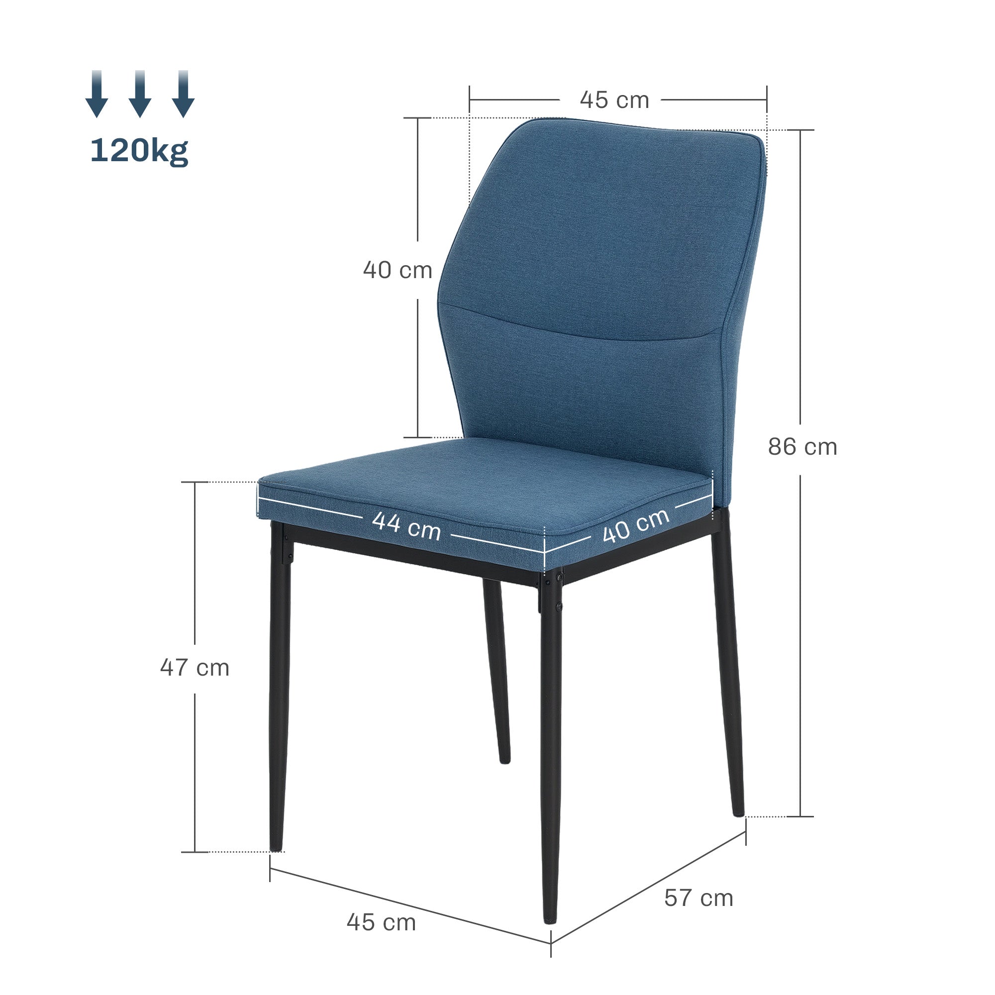 HOMCOM Velvet Dining Chairs Set of 2, Modern Upholstered Kitchen Chairs with Metal Legs, Curved Back and Padded Seat, Armless Side Chairs for Dining Room, Bedroom, Living Room, Blue - North Peak Garden Furniture