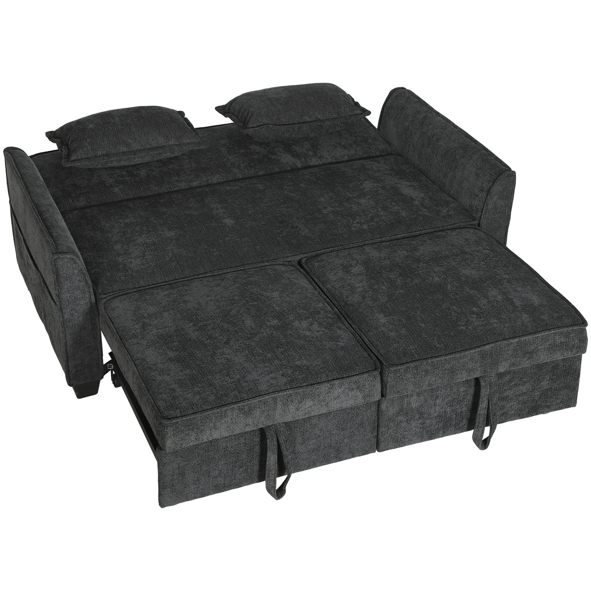 HOMCOM 2 Seater Sofa Bed, 4-in-1 L-Shaped Convertible Pull-Out Sleeper Sofa with Adjustable Backrest and Side Pockets, Black