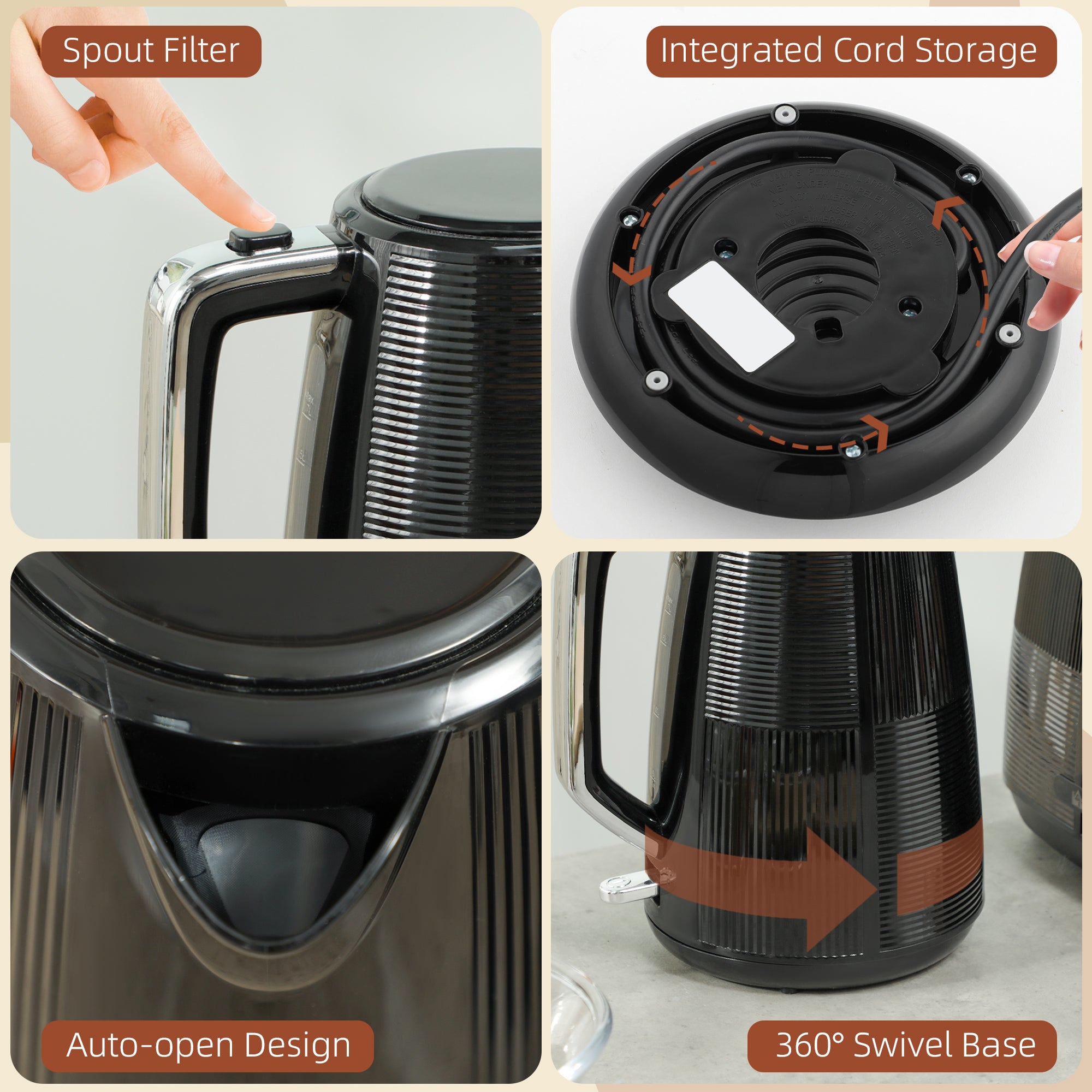 HOMCOM Kettle and Toaster Set, 1.7L 3000W Fast Boil Kettle & 2 Slice Toaster Kitchen Set with 7 Level Browning Controls, Defrost, Reheat, Boil-dry Protection, Black - North Peak Garden Furniture