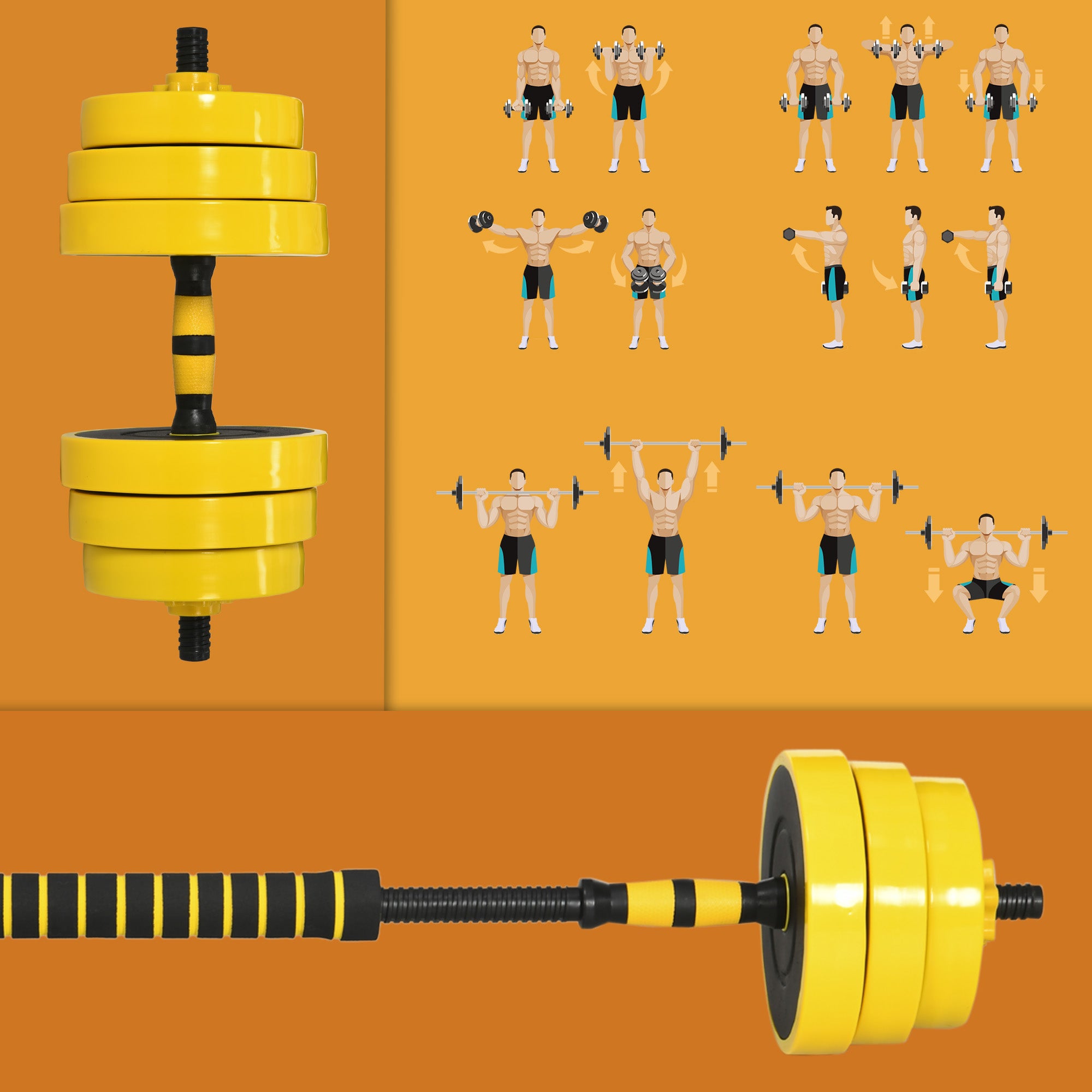 HOMCOM 30KG Dumbbell & Barbell Adjustable Set Plate Bar Clamp Rod Home Gym Sports Area Exercise Ergonomic - North Peak Garden Furniture