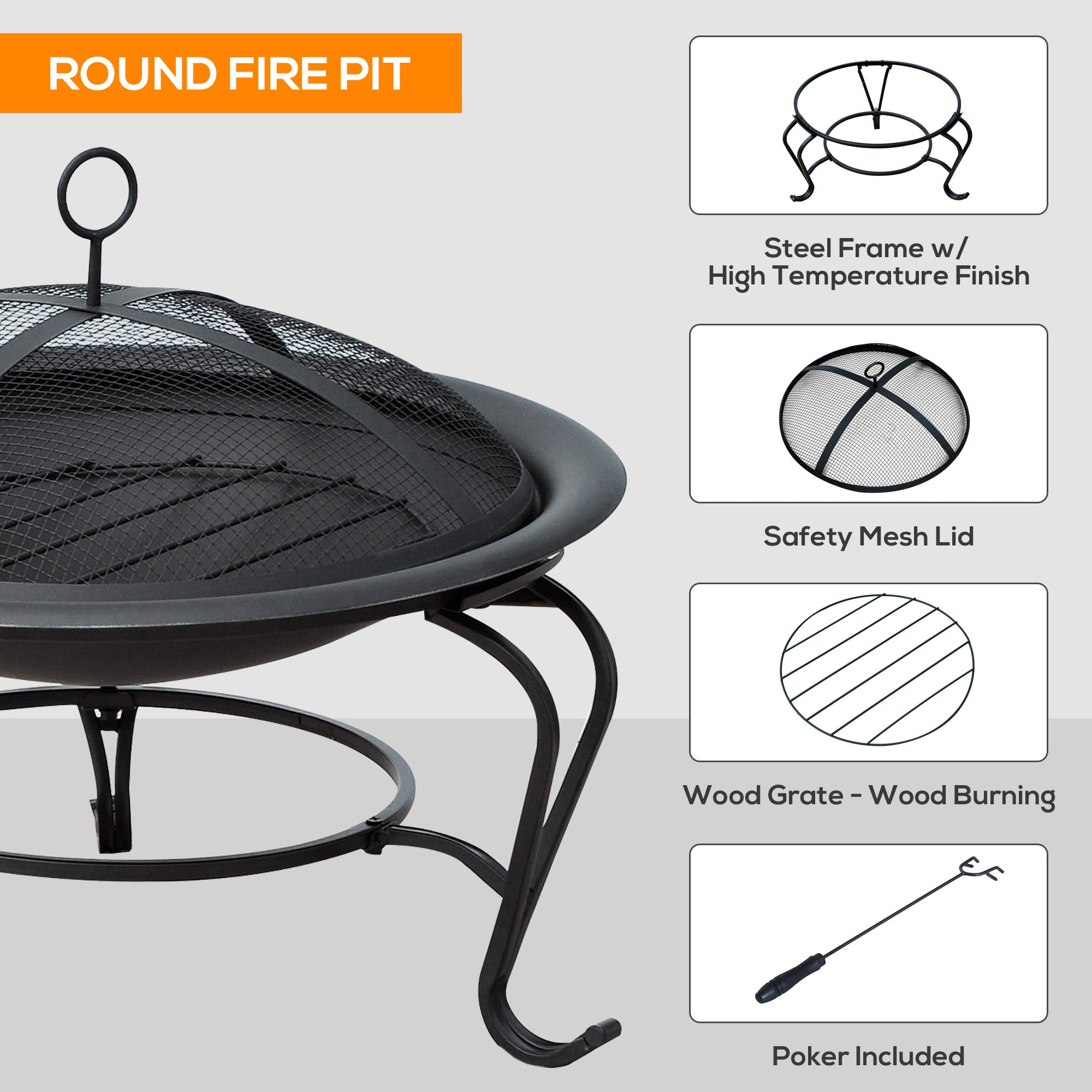 Outsunny Patio Pyrotechnics: Stylish Fire Pit with Lid for Garden Entertaining, Black/Blue