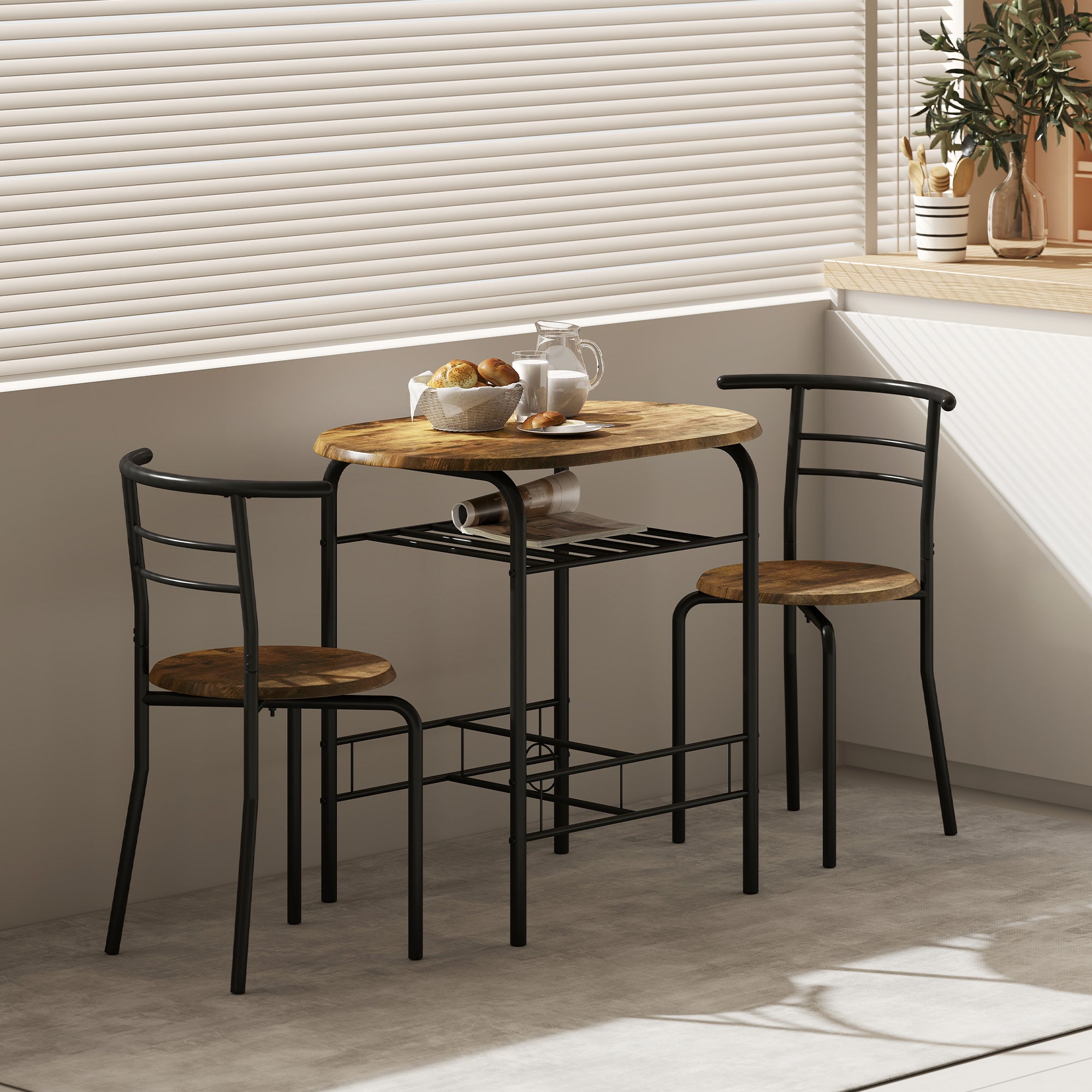 HOMCOM Three-Piece Compact Dining Set - Rustic Brown