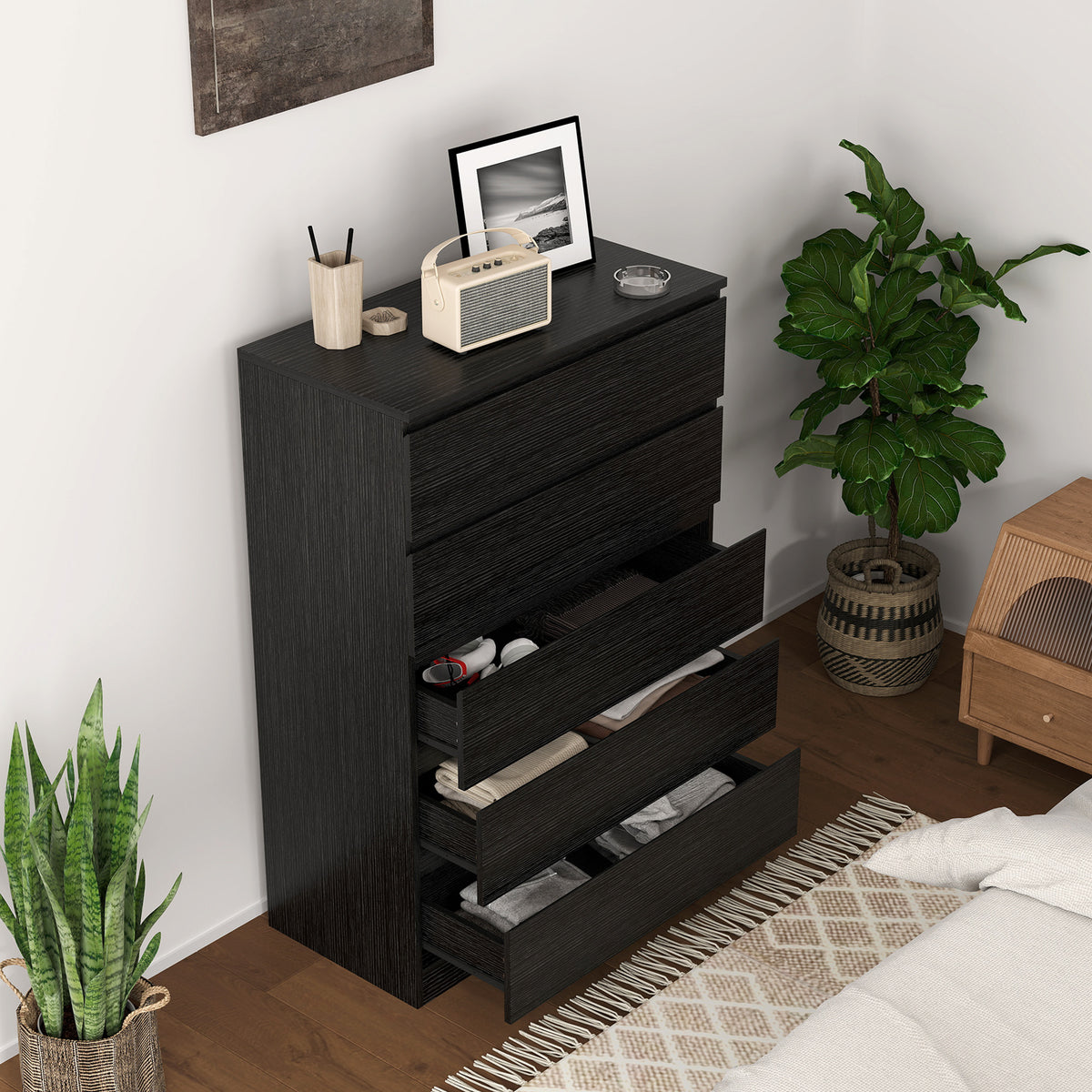 HOMCOM Chest of Drawers, 5 Drawer Dresser, Modern Storage Cabinet with 5 Drawers, for Bedroom, Living Room, Black