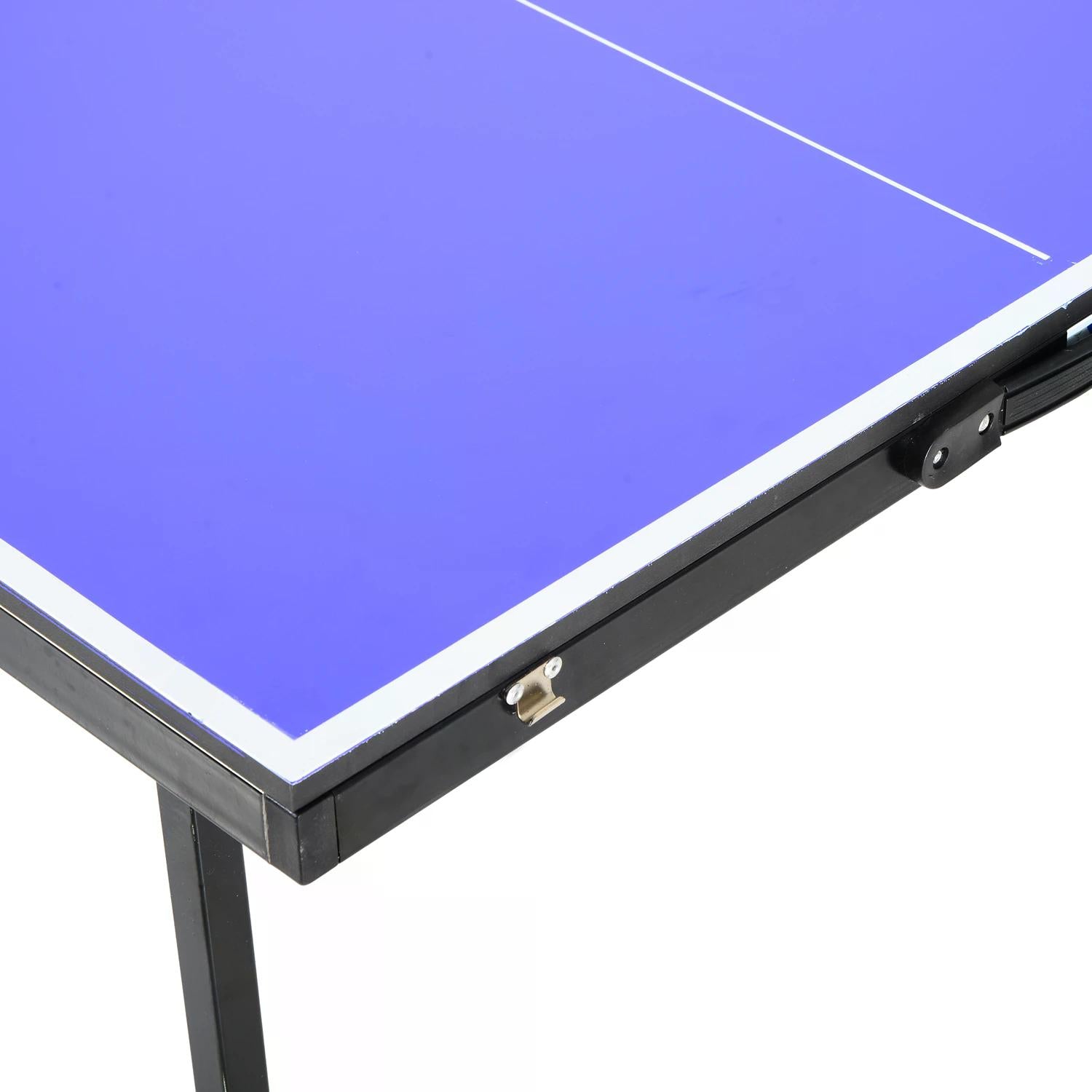 HOMCOM Folding 5ft Mini Compact Table Tennis Top Ping Pong Table Set Professional Net Games Sports Training Play Blue - North Peak Garden Furniture