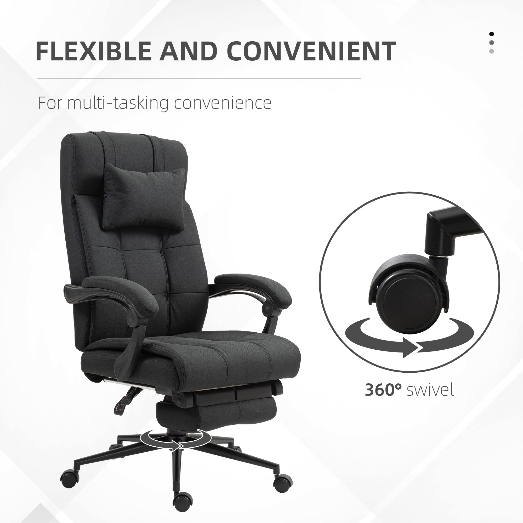 Vinsetto Office Desk Chair with Footrest, Headrest Pillow, Home Office Chair with Reclining Backrest, Swivel Wheels, Black - North Peak Garden Furniture