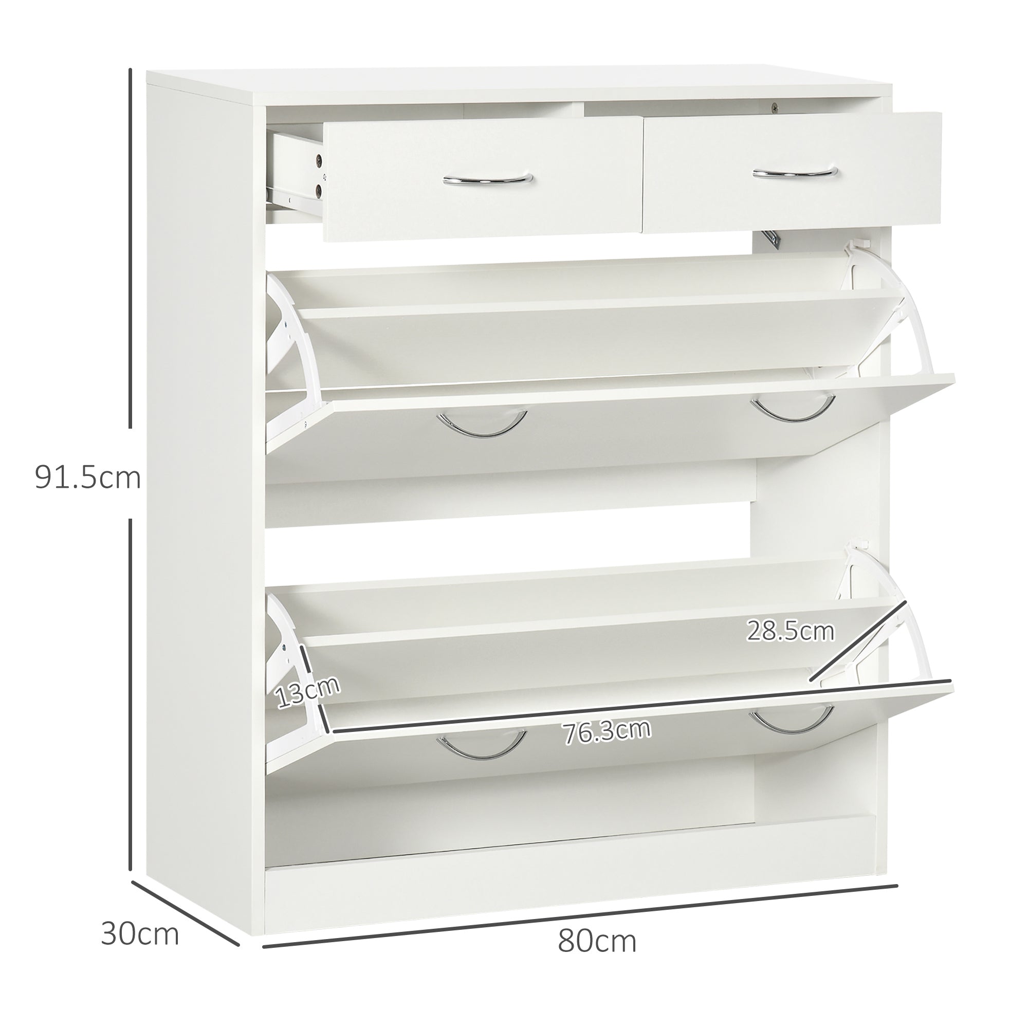 HOMCOM Narrow Shoe Storage with 2 Flip Drawers and Adjustable Shelves Shoe Cabinet Organizer for 12 Pairs of Shoes, White