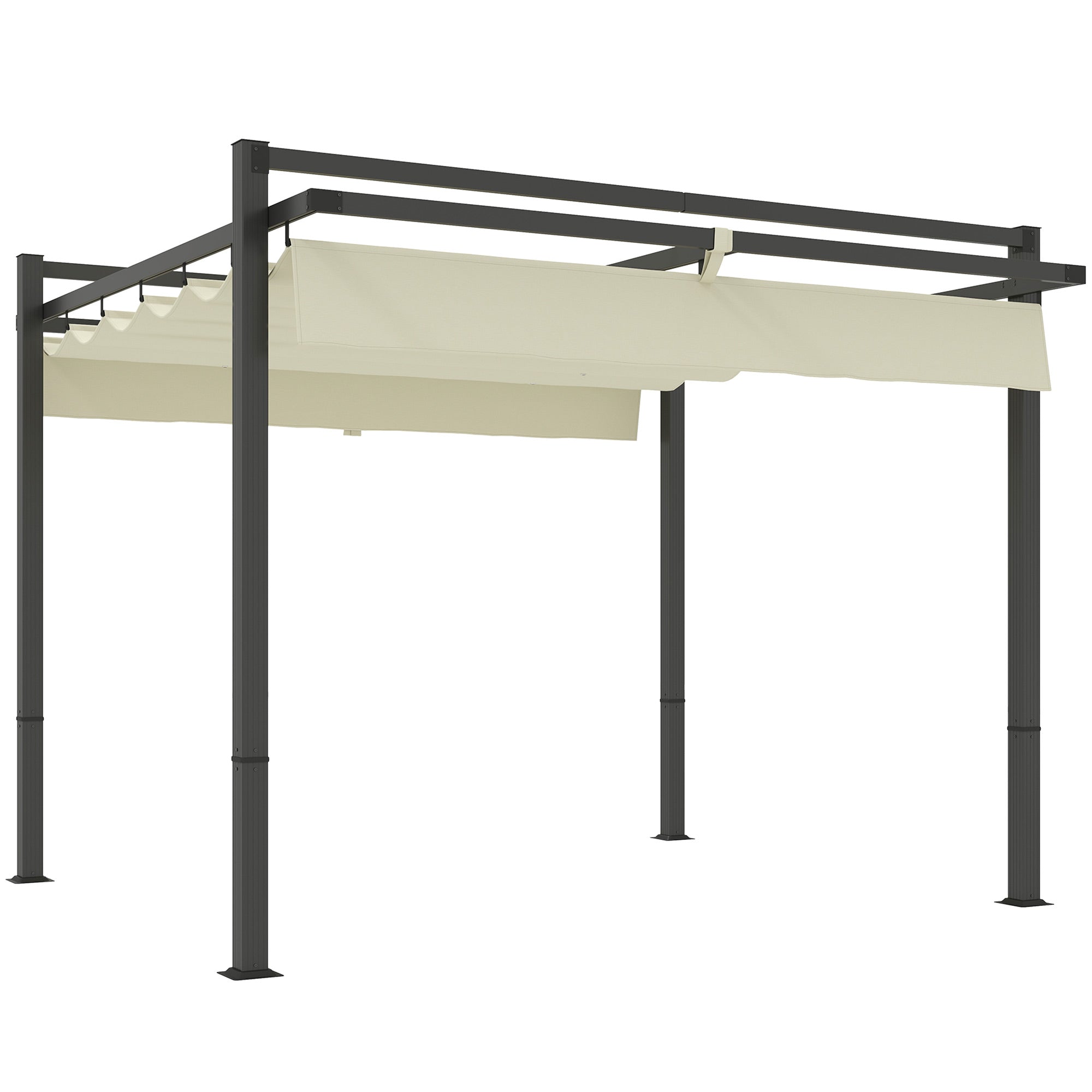Outsunny 3 x 3m Aluminium Pergola, with Retractable Roof - Grey/Khaki - North Peak Garden Furniture